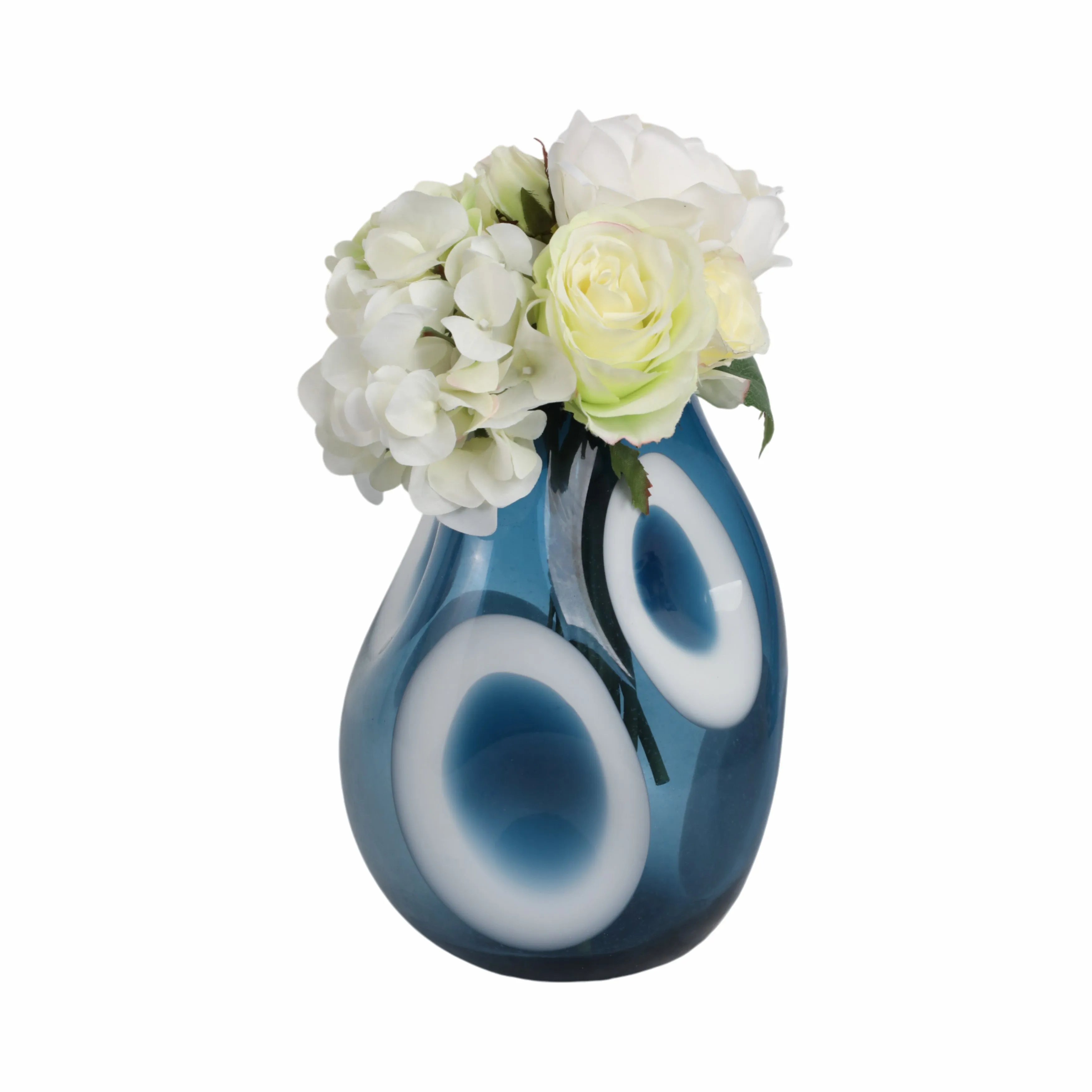 11x8" Curvy Polka Dot Glass Vase, Blue/white