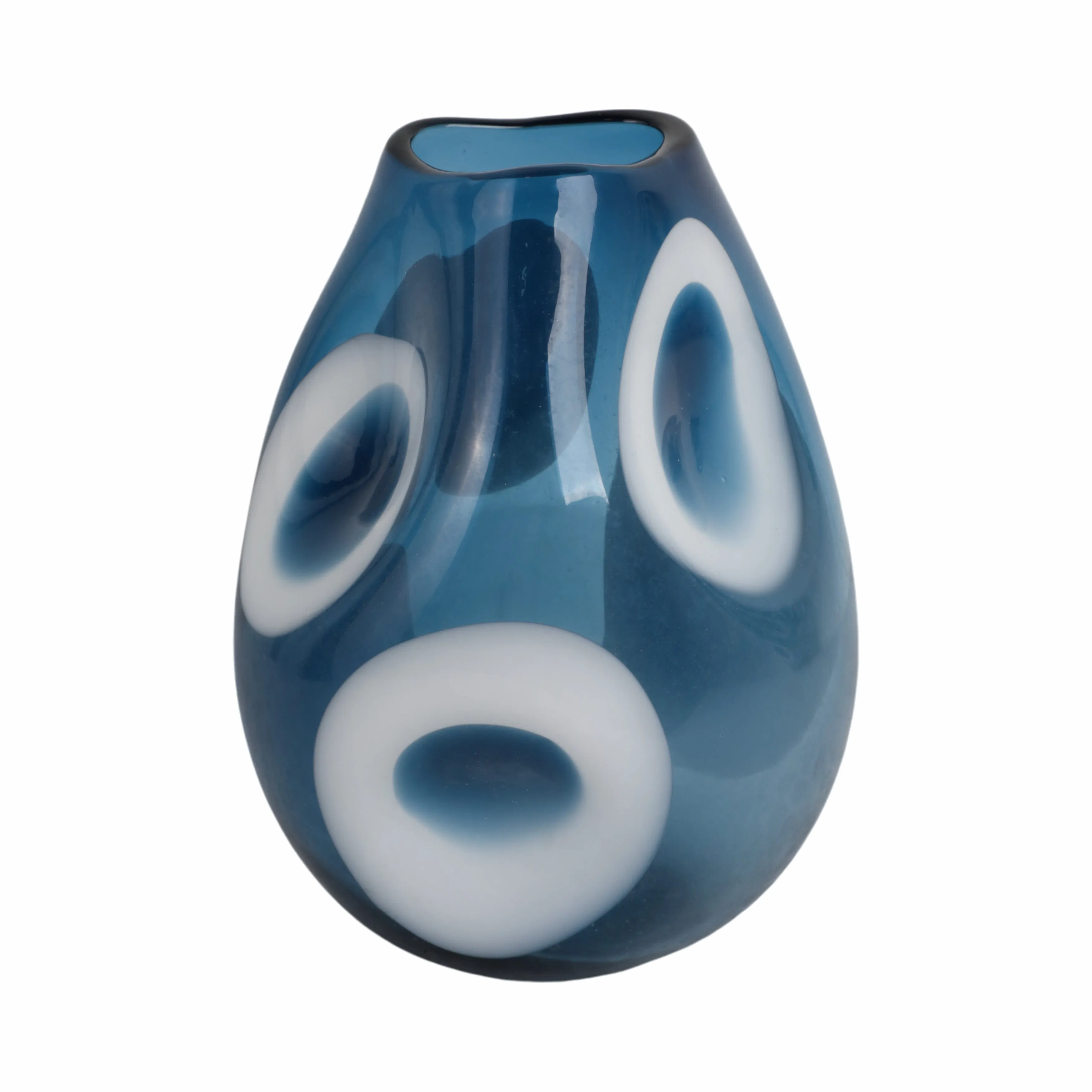 11x8" Curvy Polka Dot Glass Vase, Blue/white