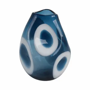 11x8" Curvy Polka Dot Glass Vase, Blue/white