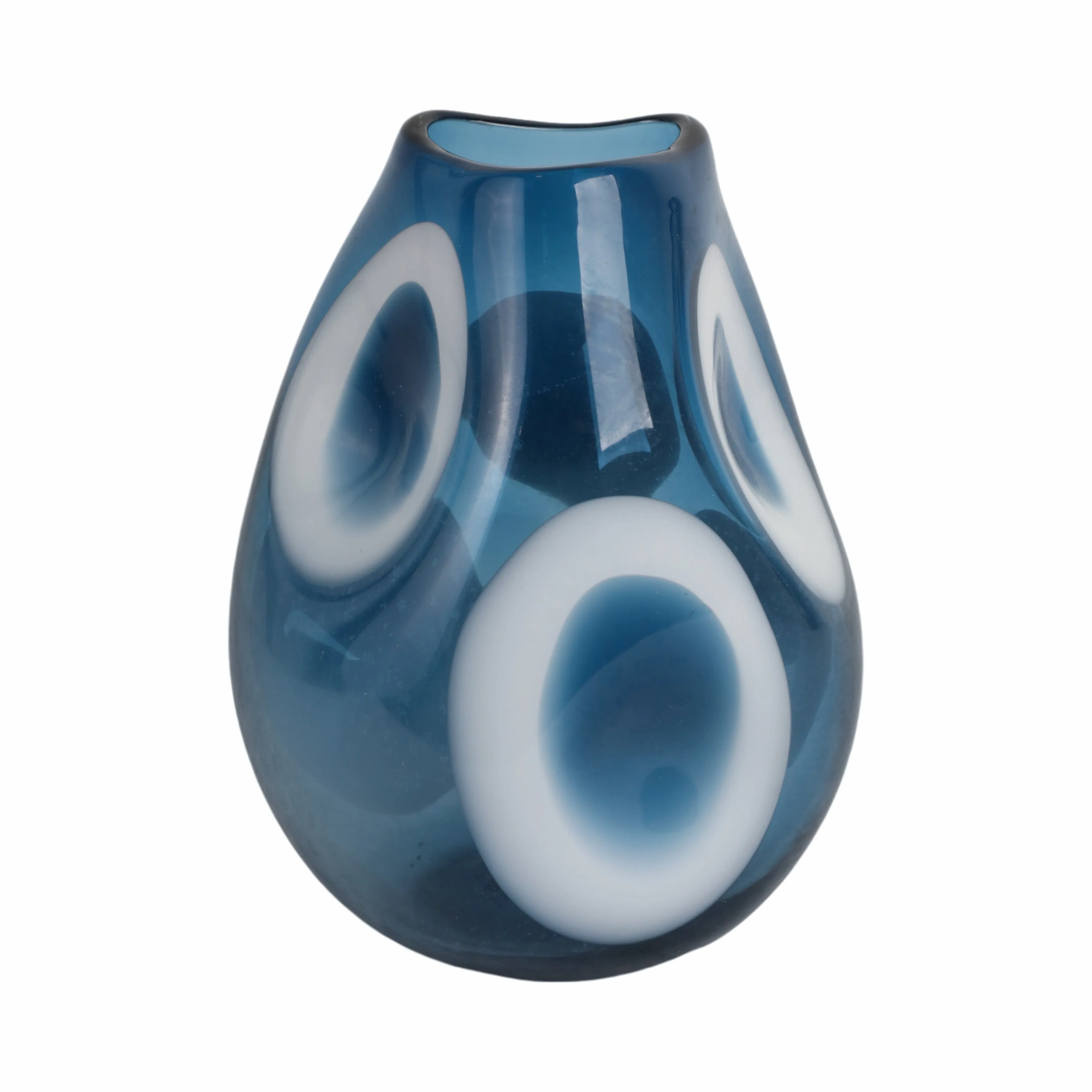 11x8" Curvy Polka Dot Glass Vase, Blue/white