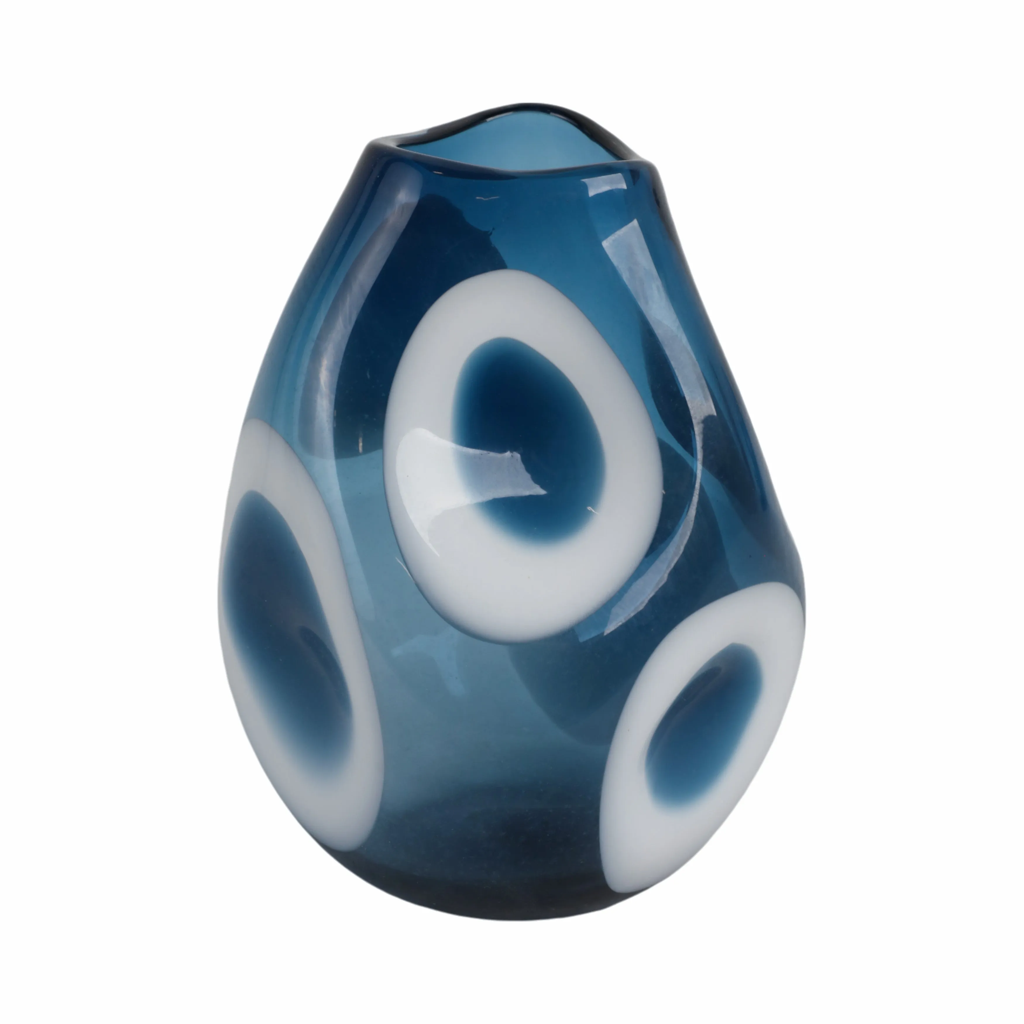 11x8" Curvy Polka Dot Glass Vase, Blue/white