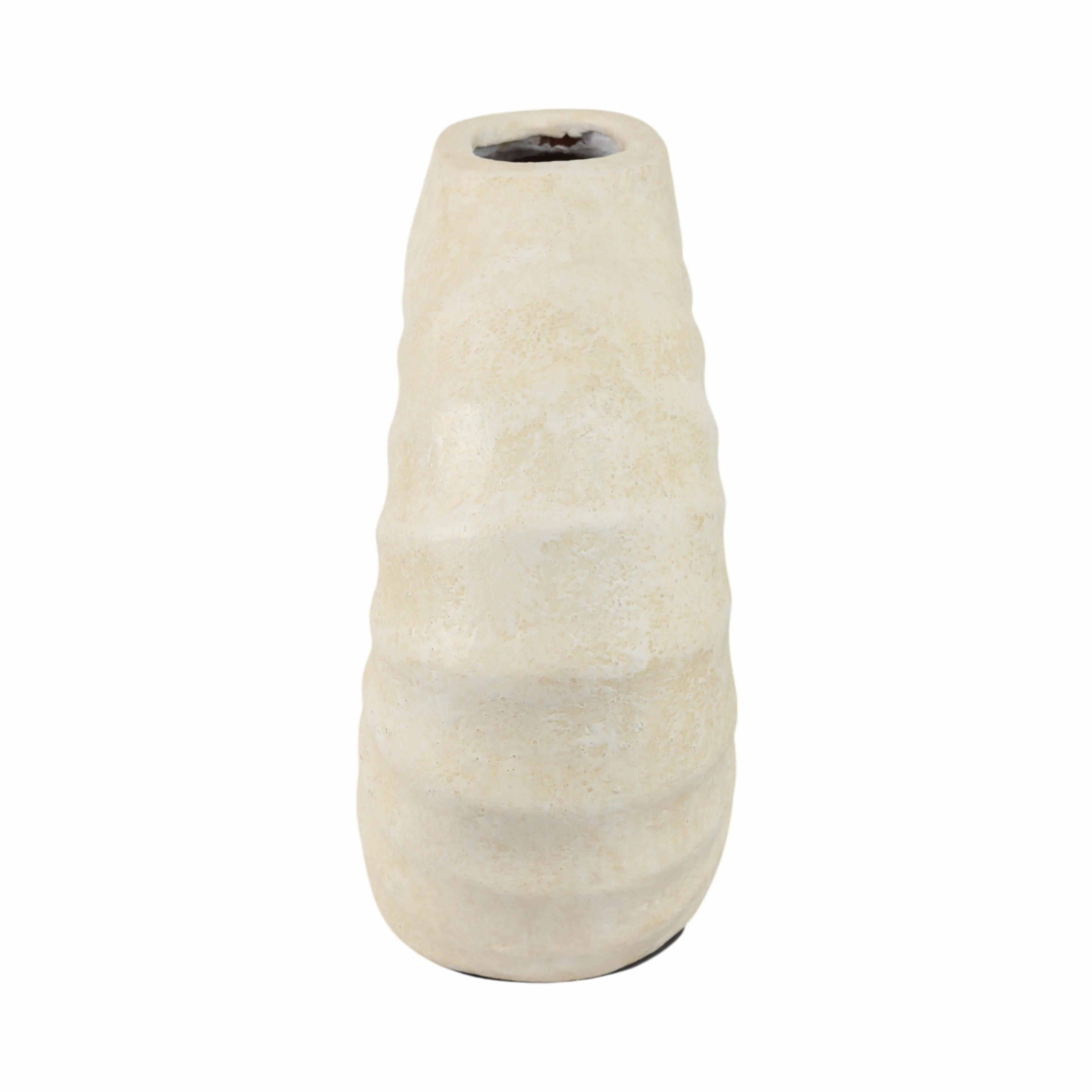 12" Ridged Open Cut-out Terracotta Vase, Ivory