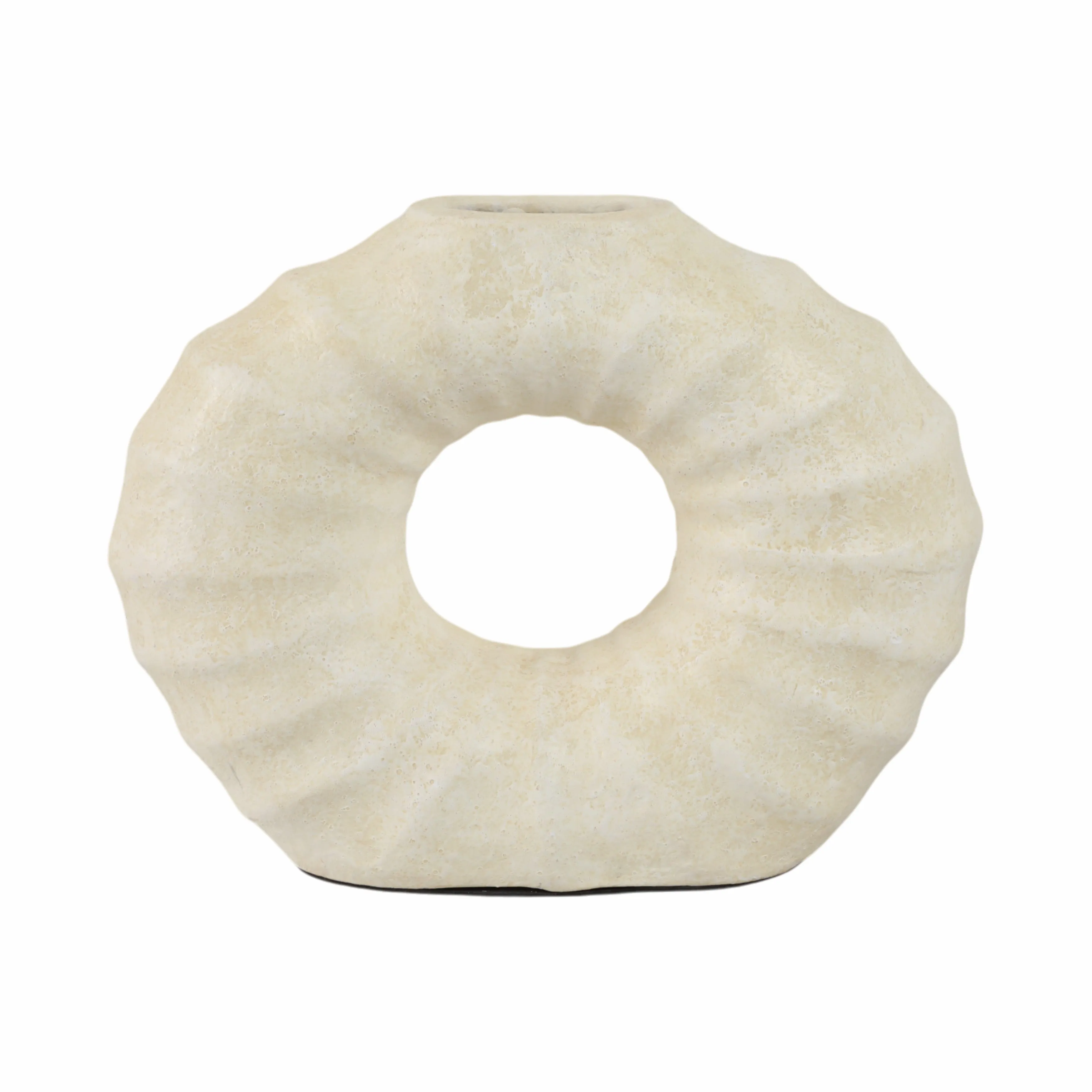 12" Ridged Open Cut-out Terracotta Vase, Ivory