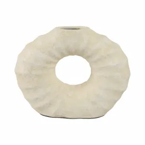 12" Ridged Open Cut-out Terracotta Vase, Ivory