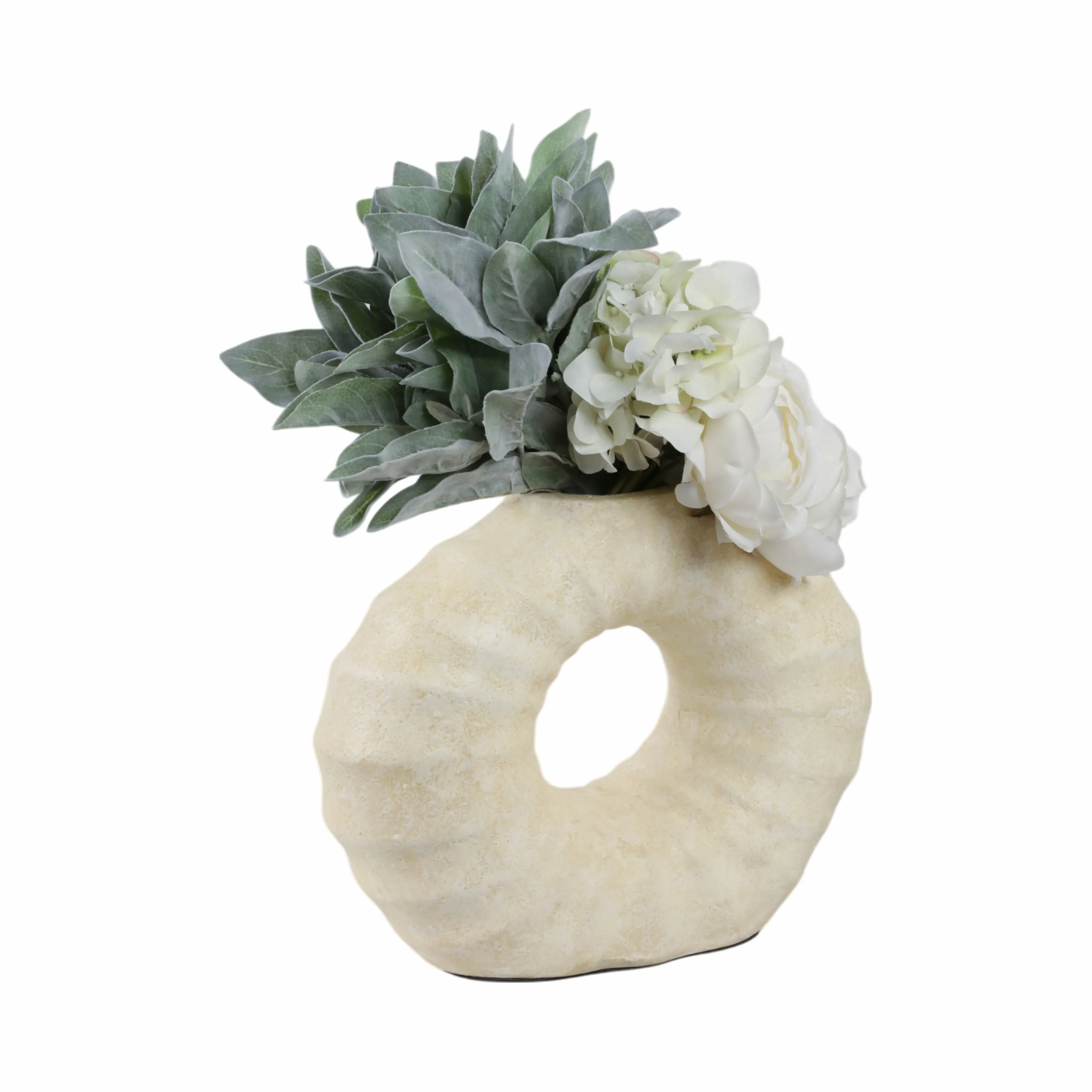 12" Ridged Open Cut-out Terracotta Vase, Ivory