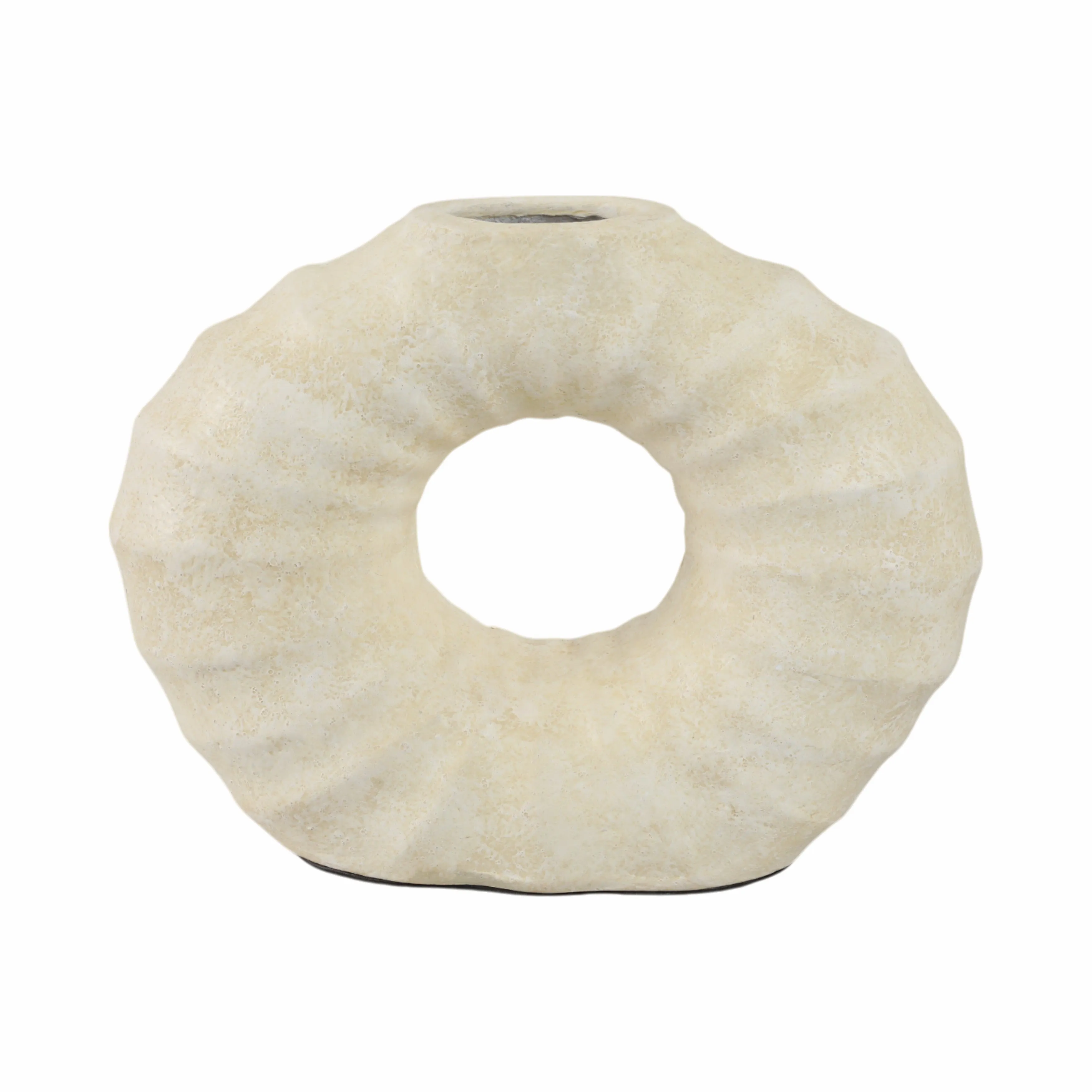 12" Ridged Open Cut-out Terracotta Vase, Ivory