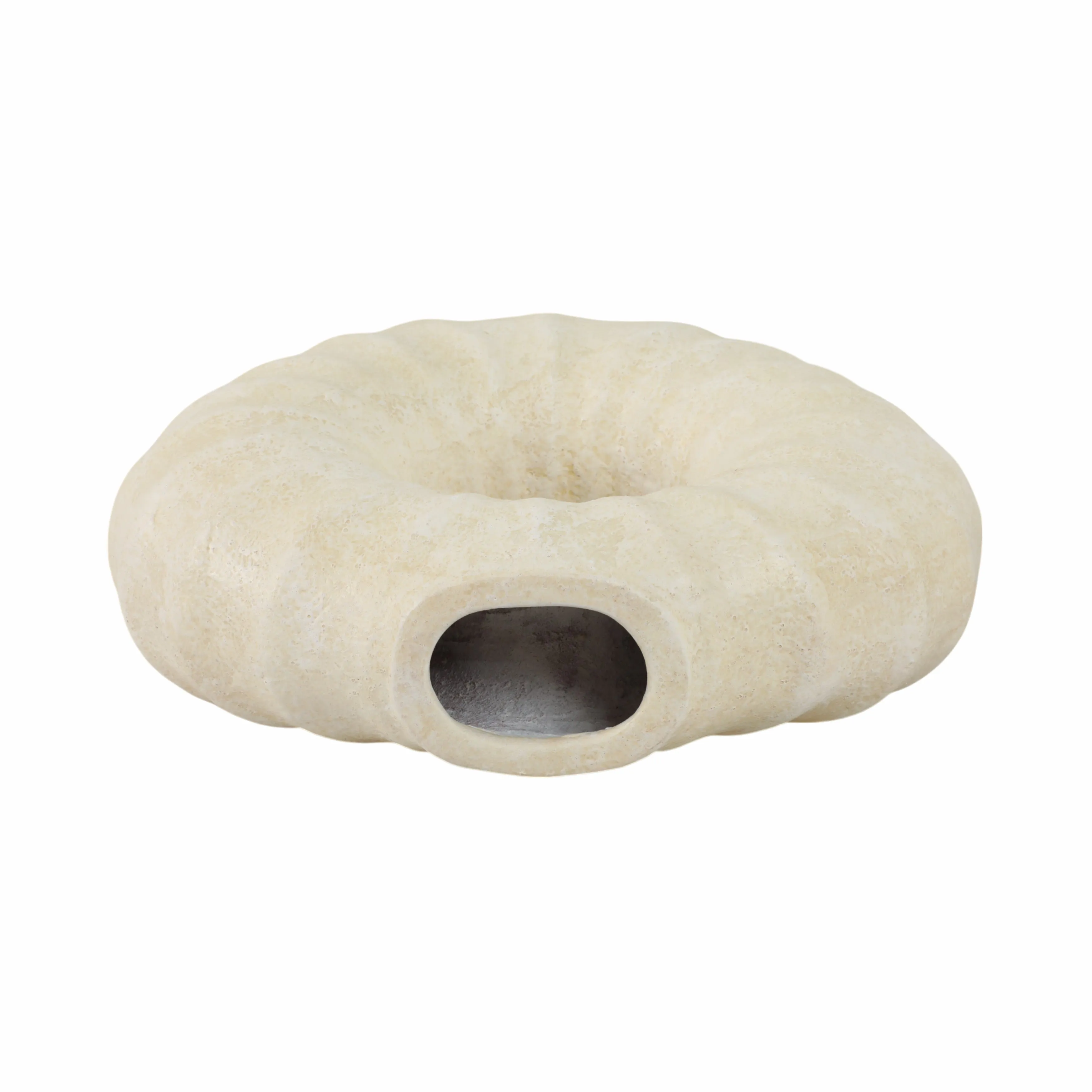 12" Ridged Open Cut-out Terracotta Vase, Ivory