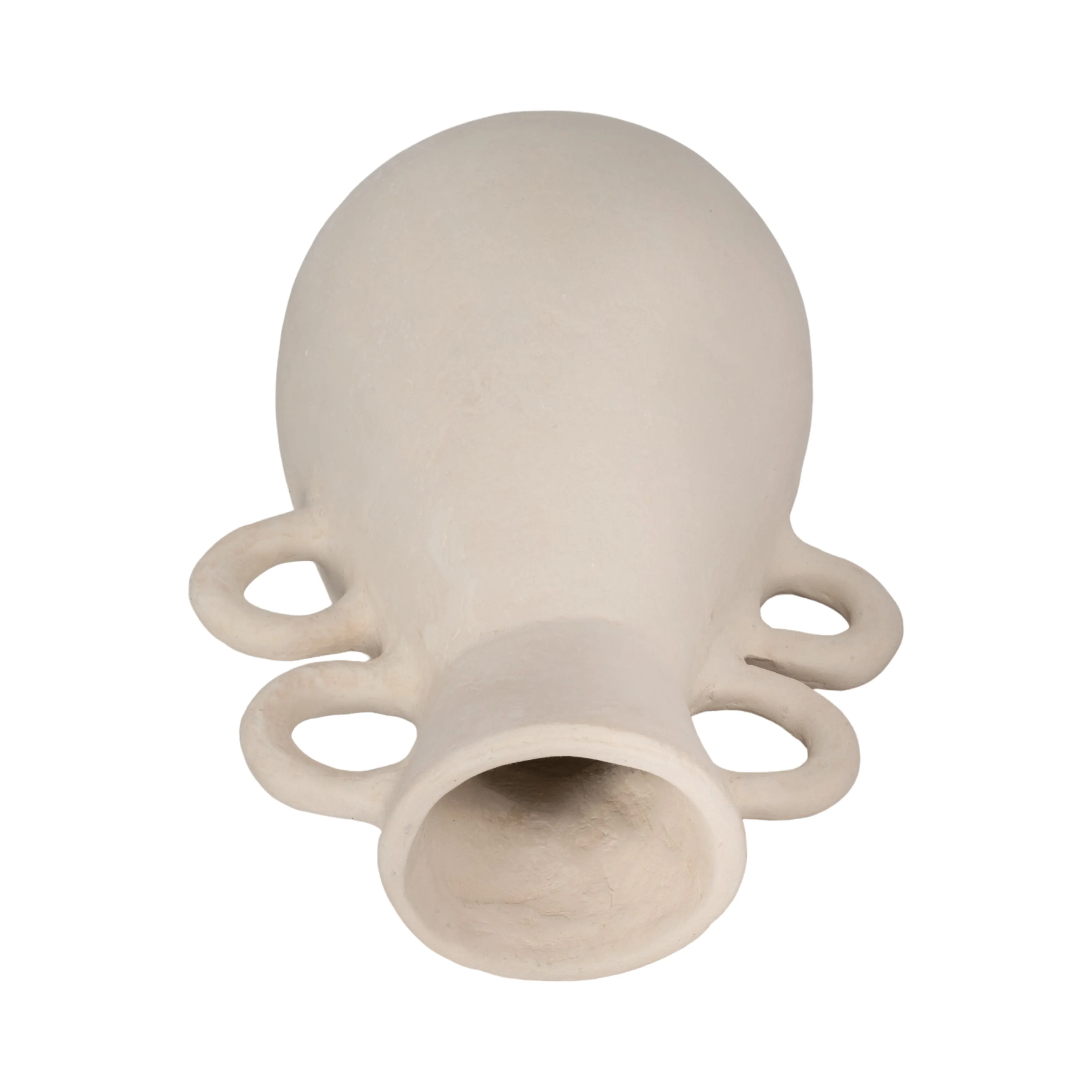 12" Vase With 4 Handles, Paper Mache, Ivory