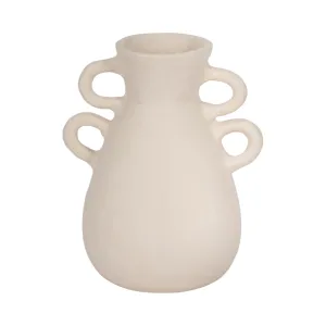 12" Vase With 4 Handles, Paper Mache, Ivory