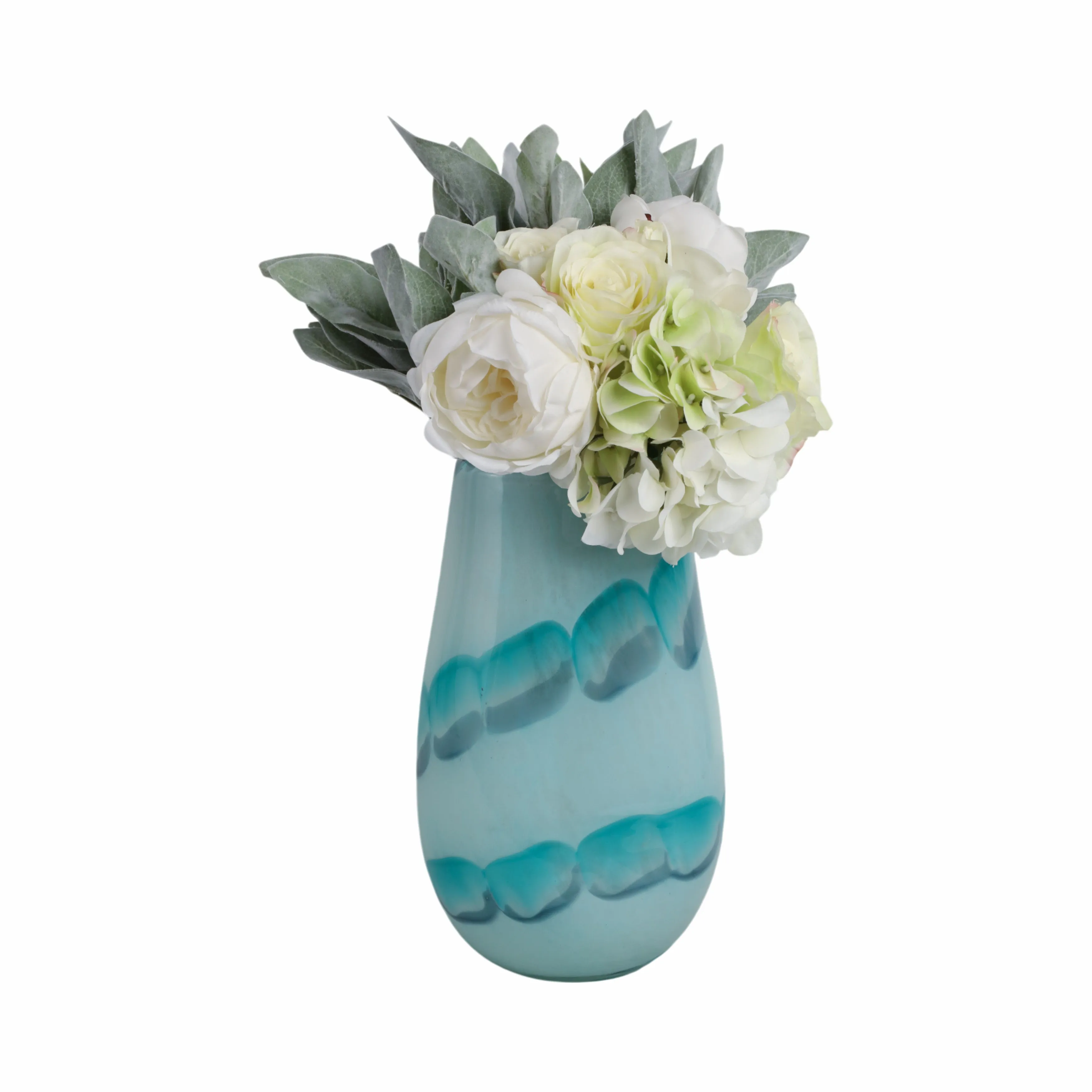 12x7" Bead Pattern Glass Vase, Blue
