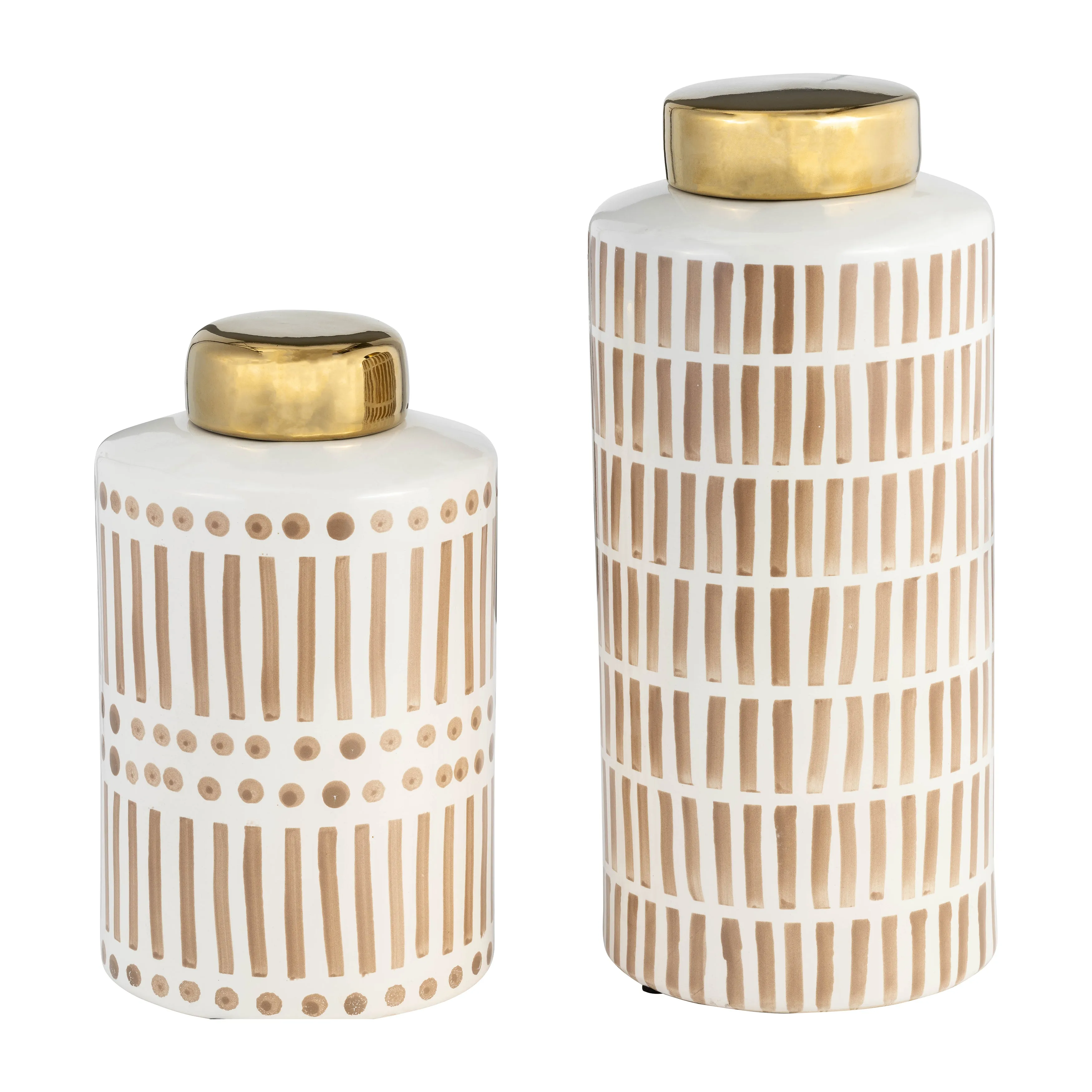 13" JAR W/ GOLD LID, TAN