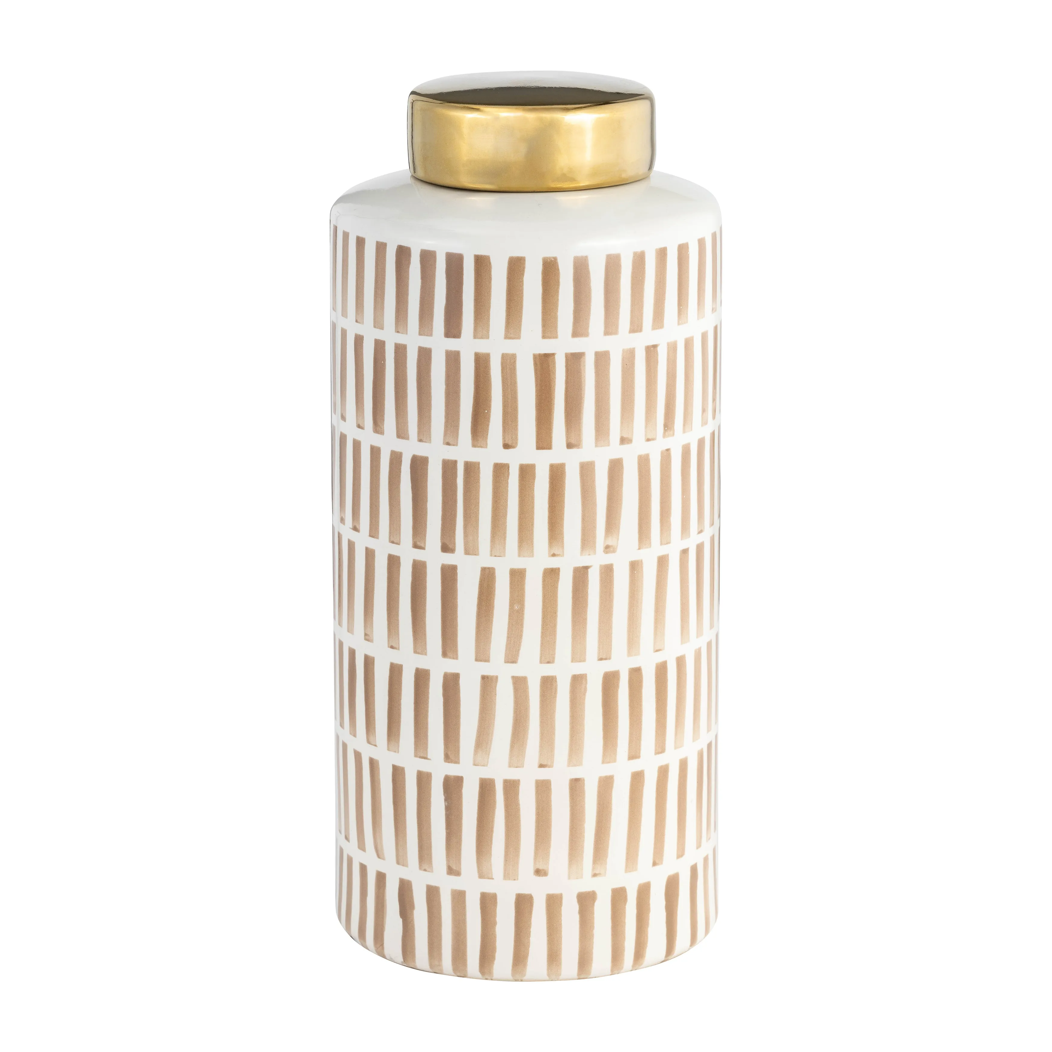 13" JAR W/ GOLD LID, TAN