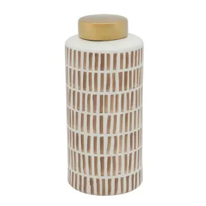 13" JAR W/ GOLD LID, TAN