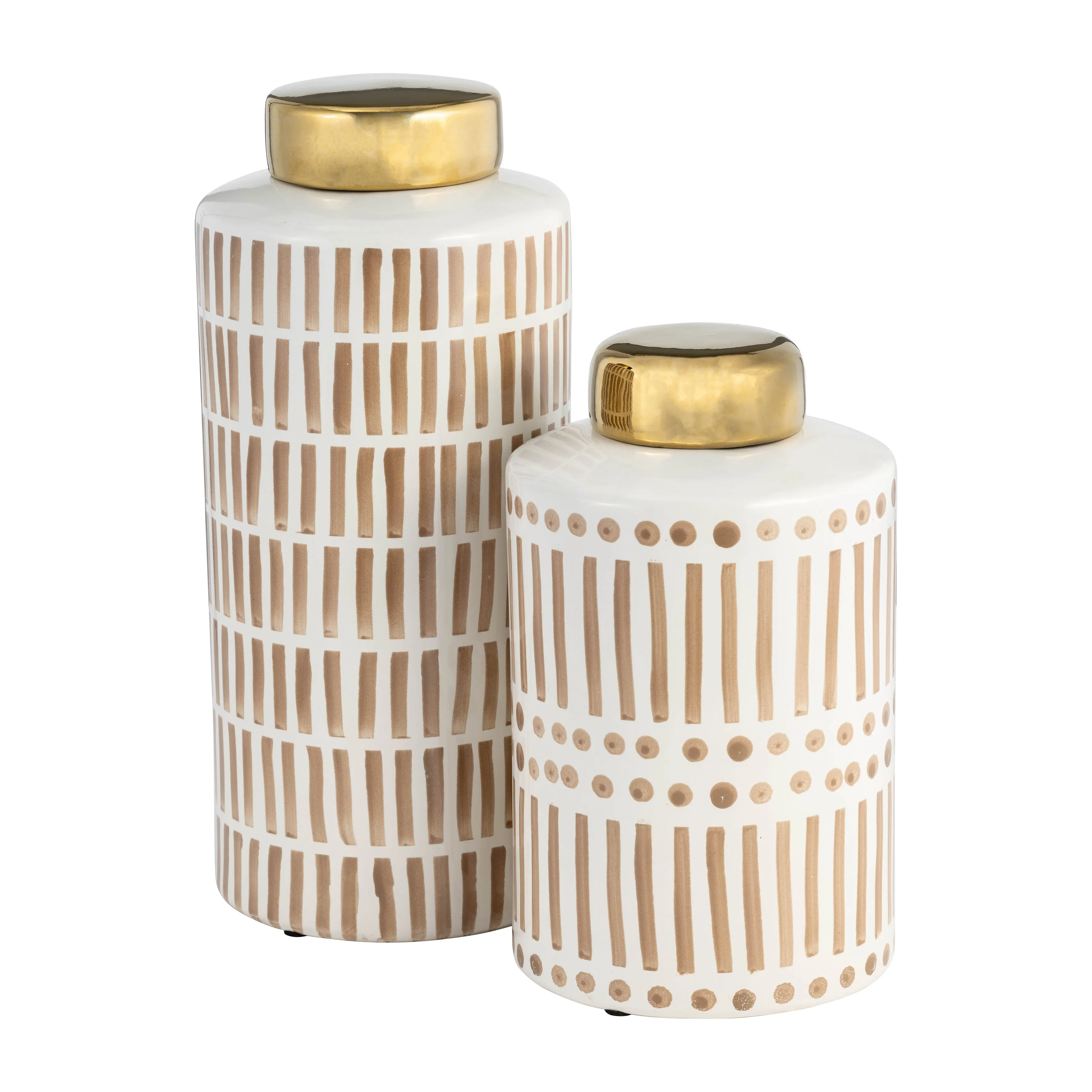 13" JAR W/ GOLD LID, TAN