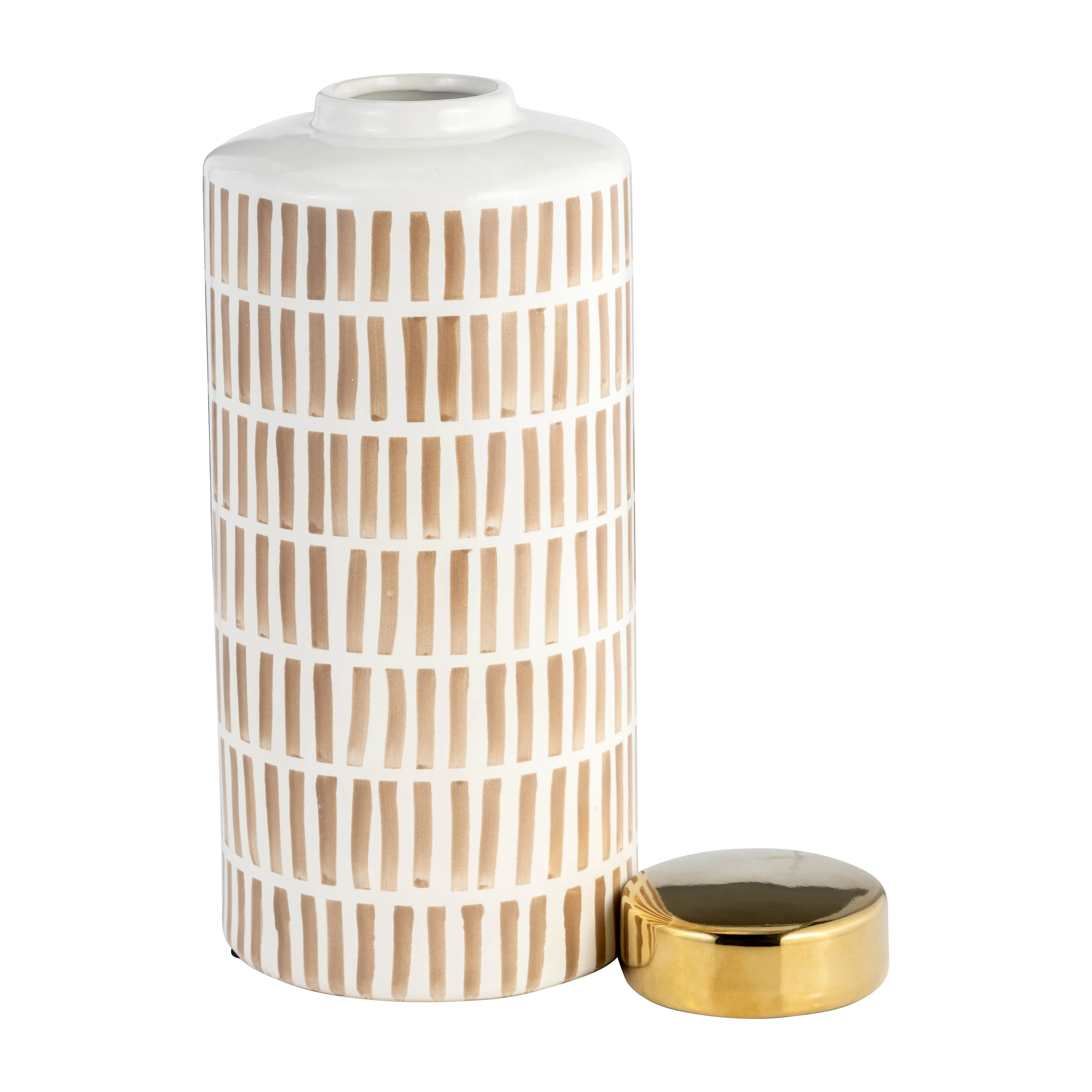 13" JAR W/ GOLD LID, TAN