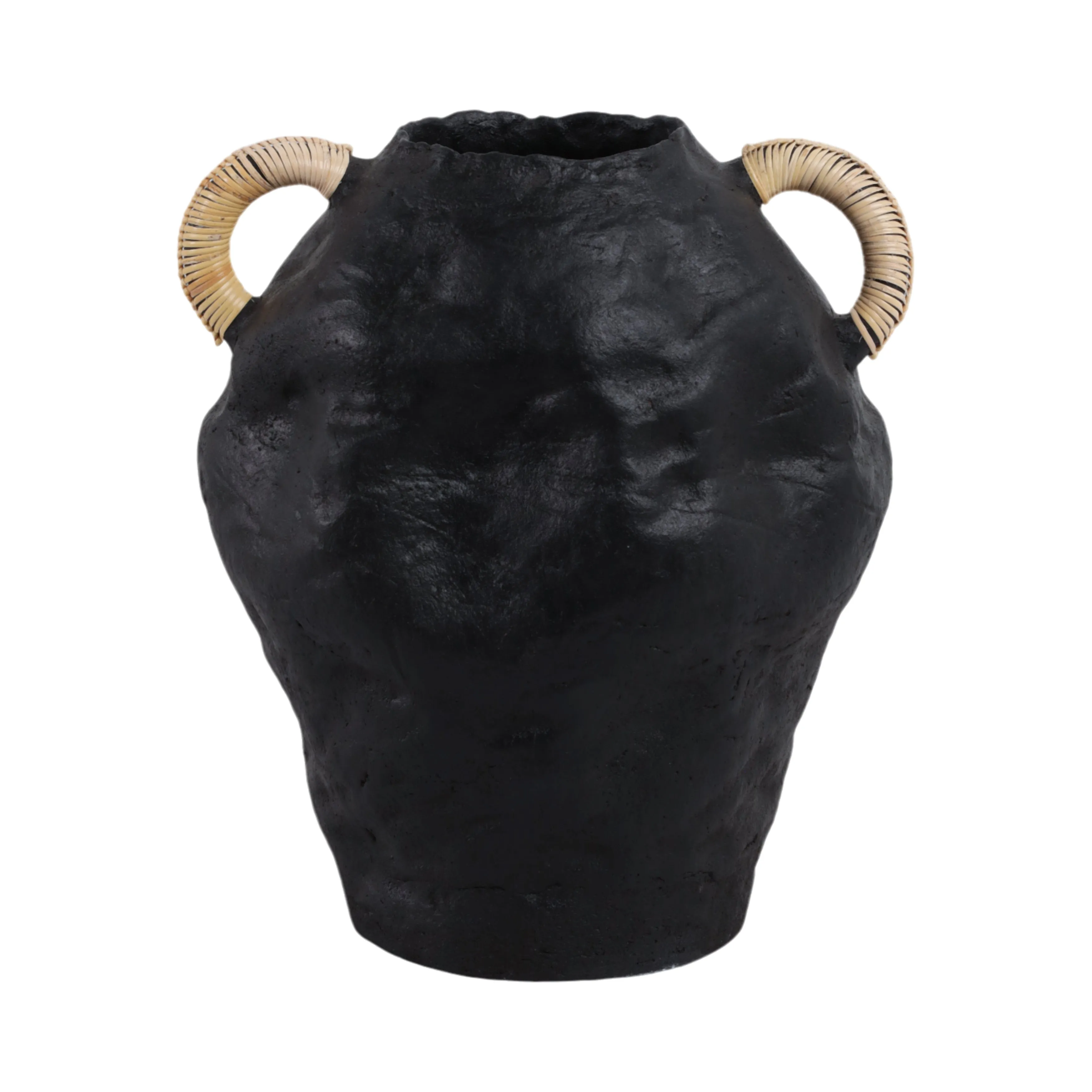 13" Terracotta Jug Vase W/rattan Handles, Blk