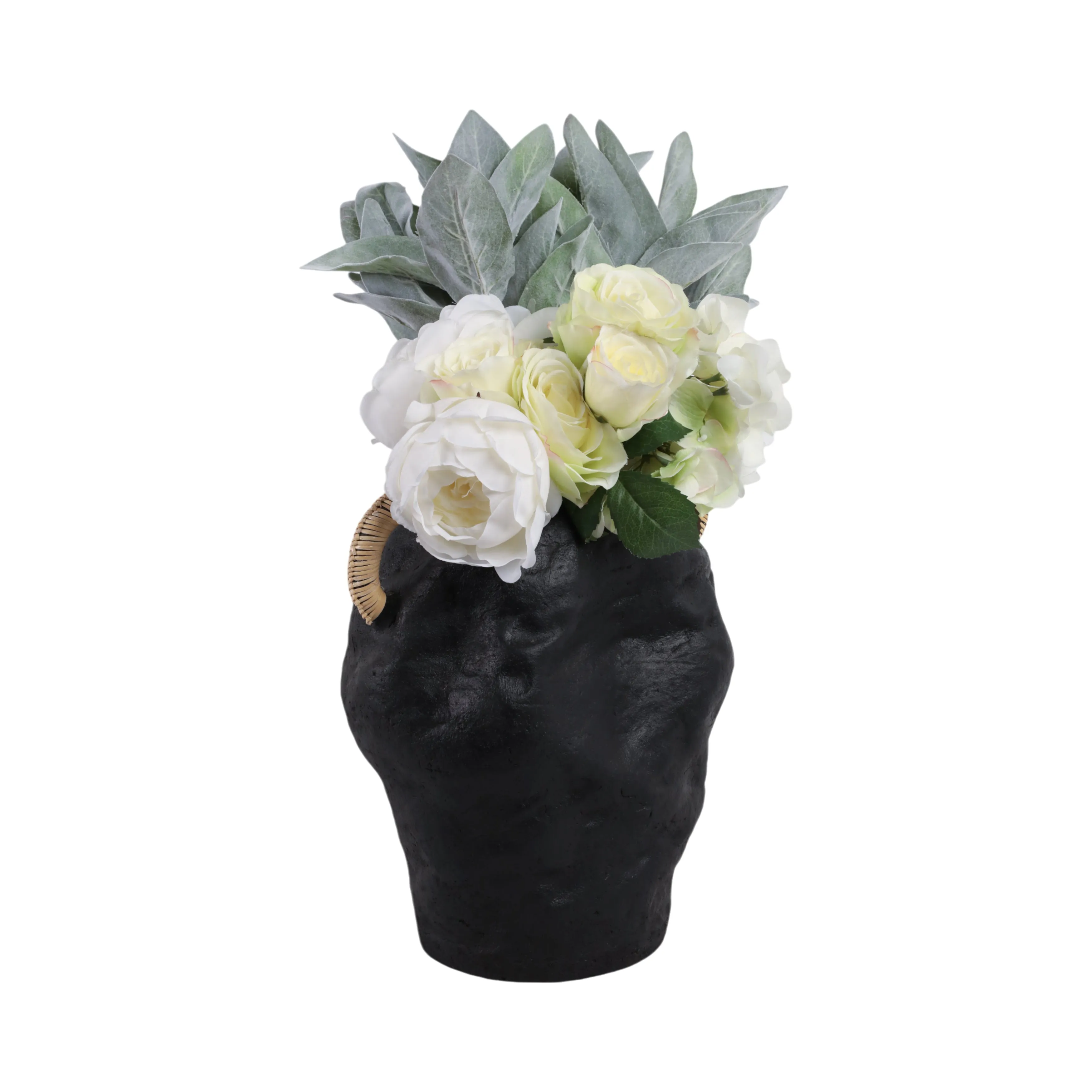 13" Terracotta Jug Vase W/rattan Handles, Blk