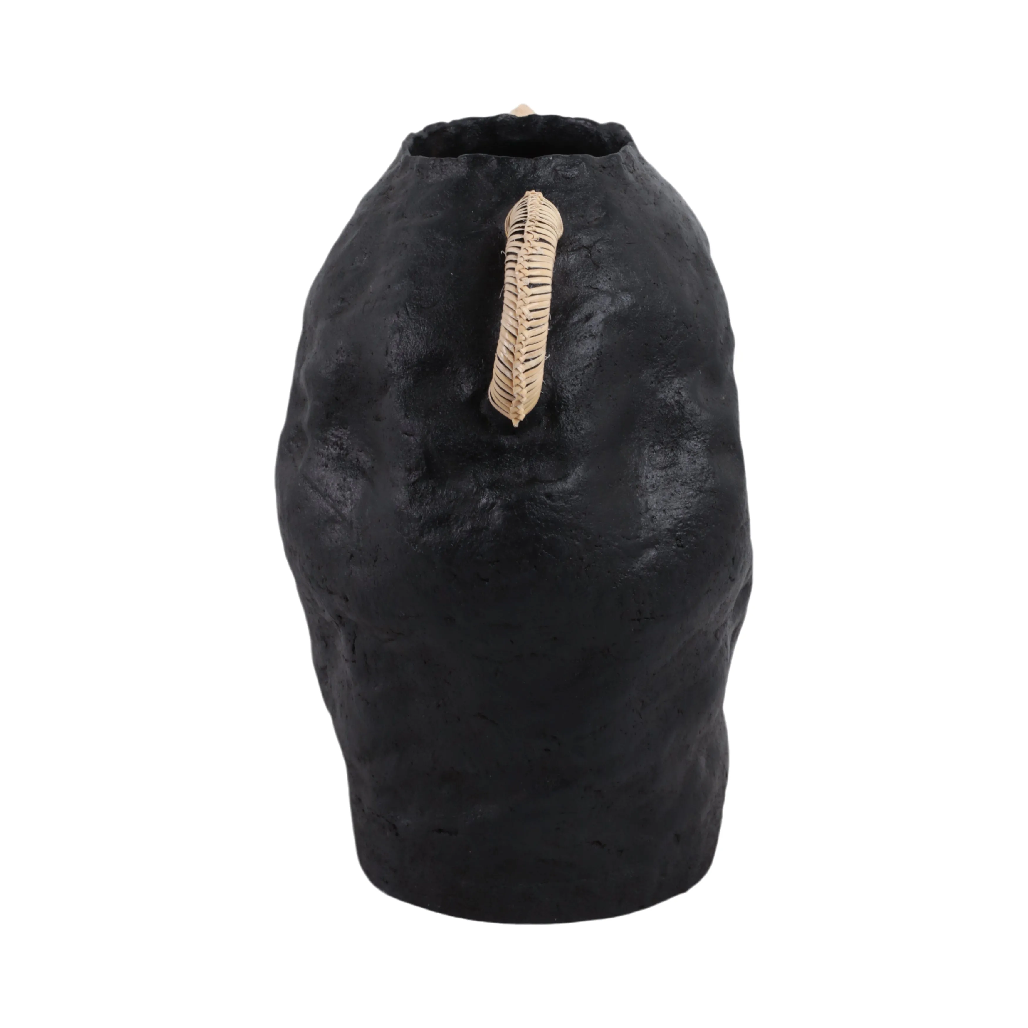 13" Terracotta Jug Vase W/rattan Handles, Blk