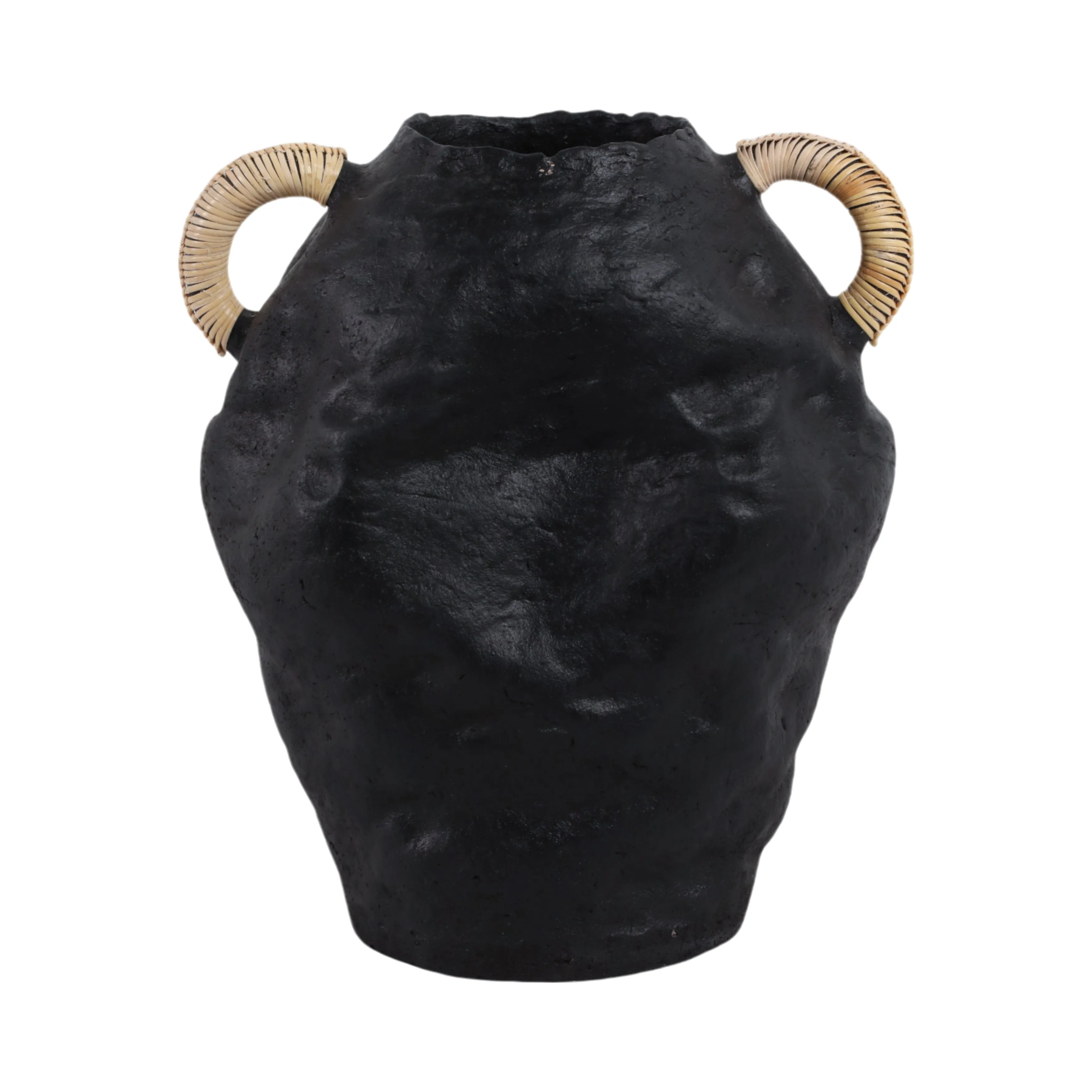 13" Terracotta Jug Vase W/rattan Handles, Blk
