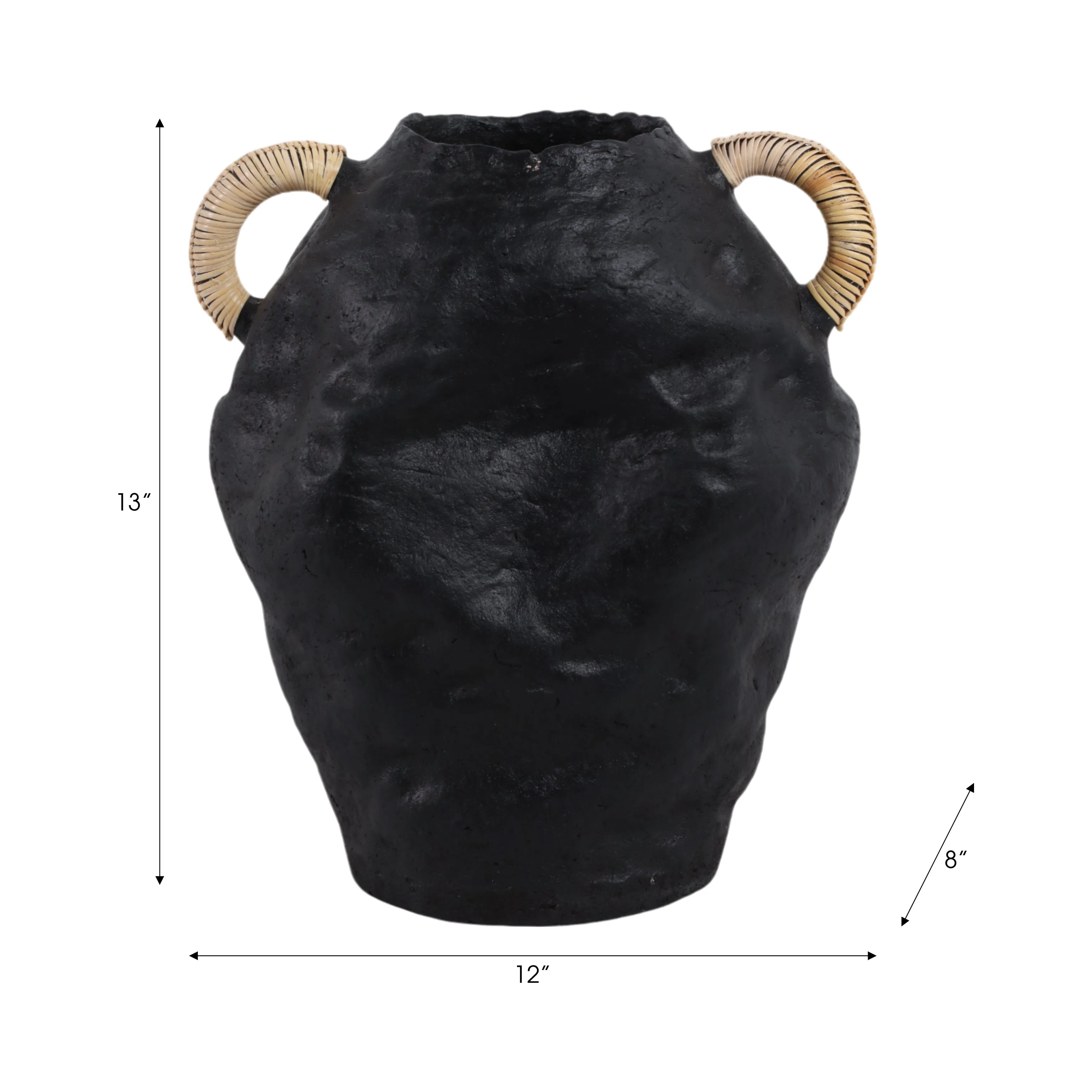 13" Terracotta Jug Vase W/rattan Handles, Blk