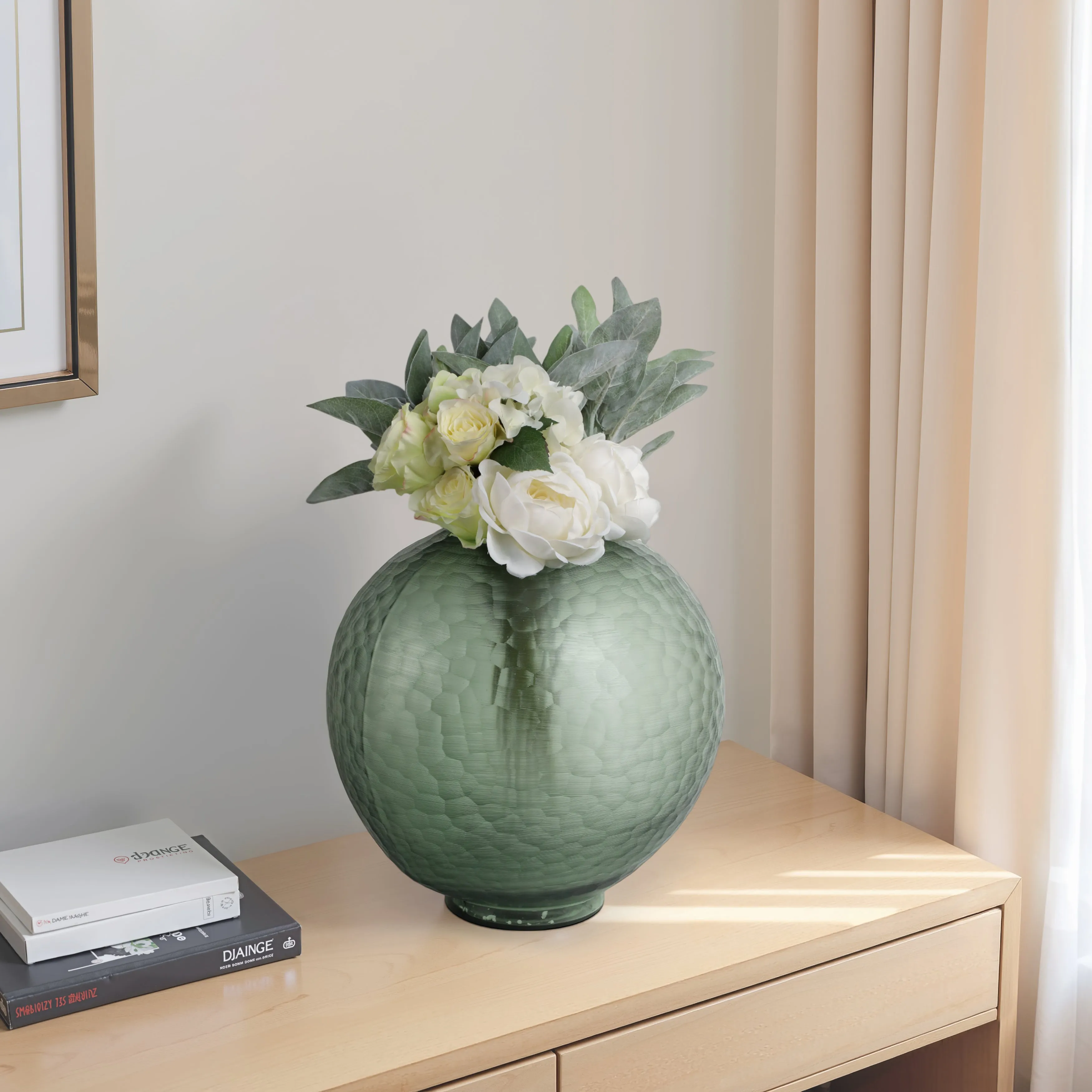 14" Bastia Large Green Glass Vase