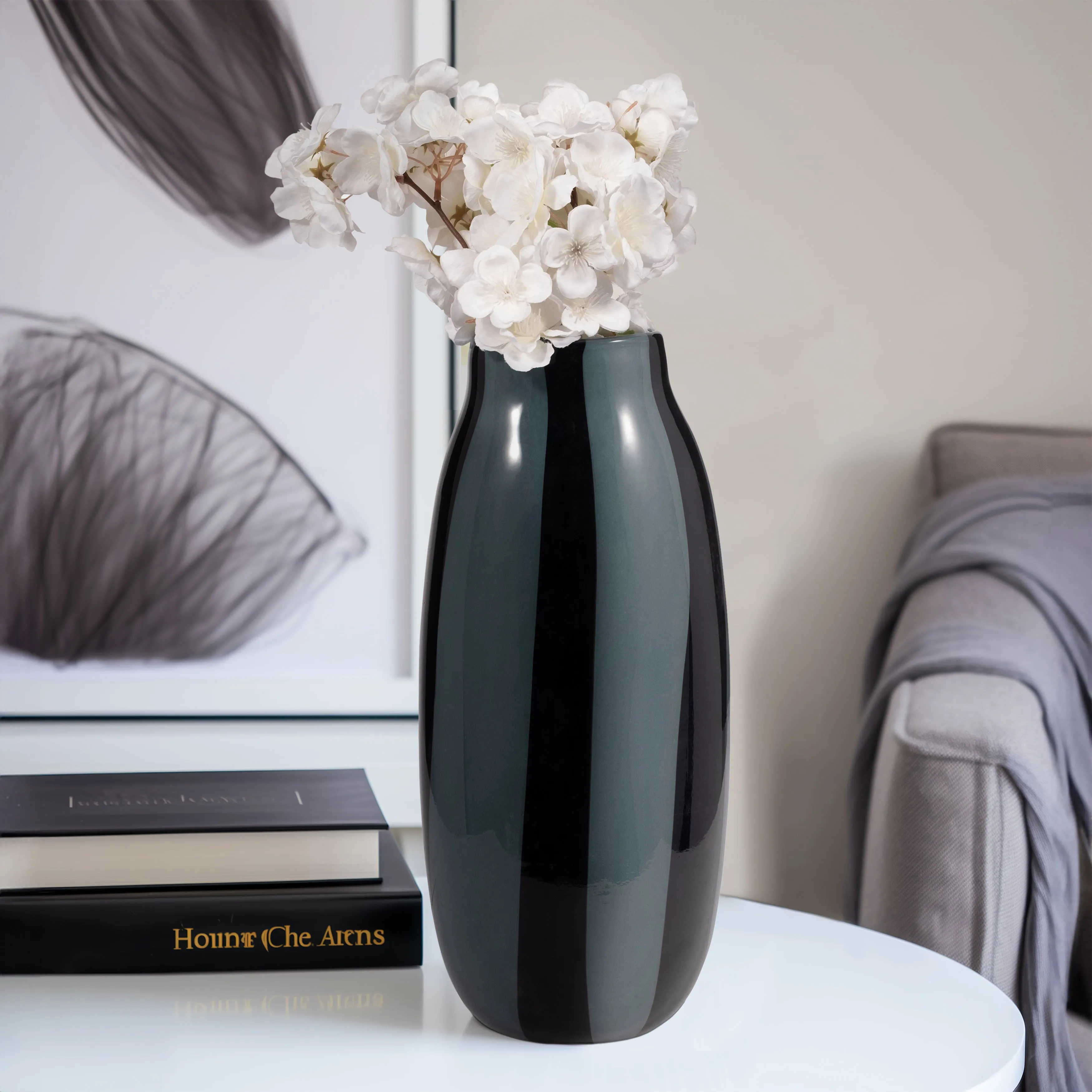 14" CAHAN LARGE BLACK STRIPED VASE