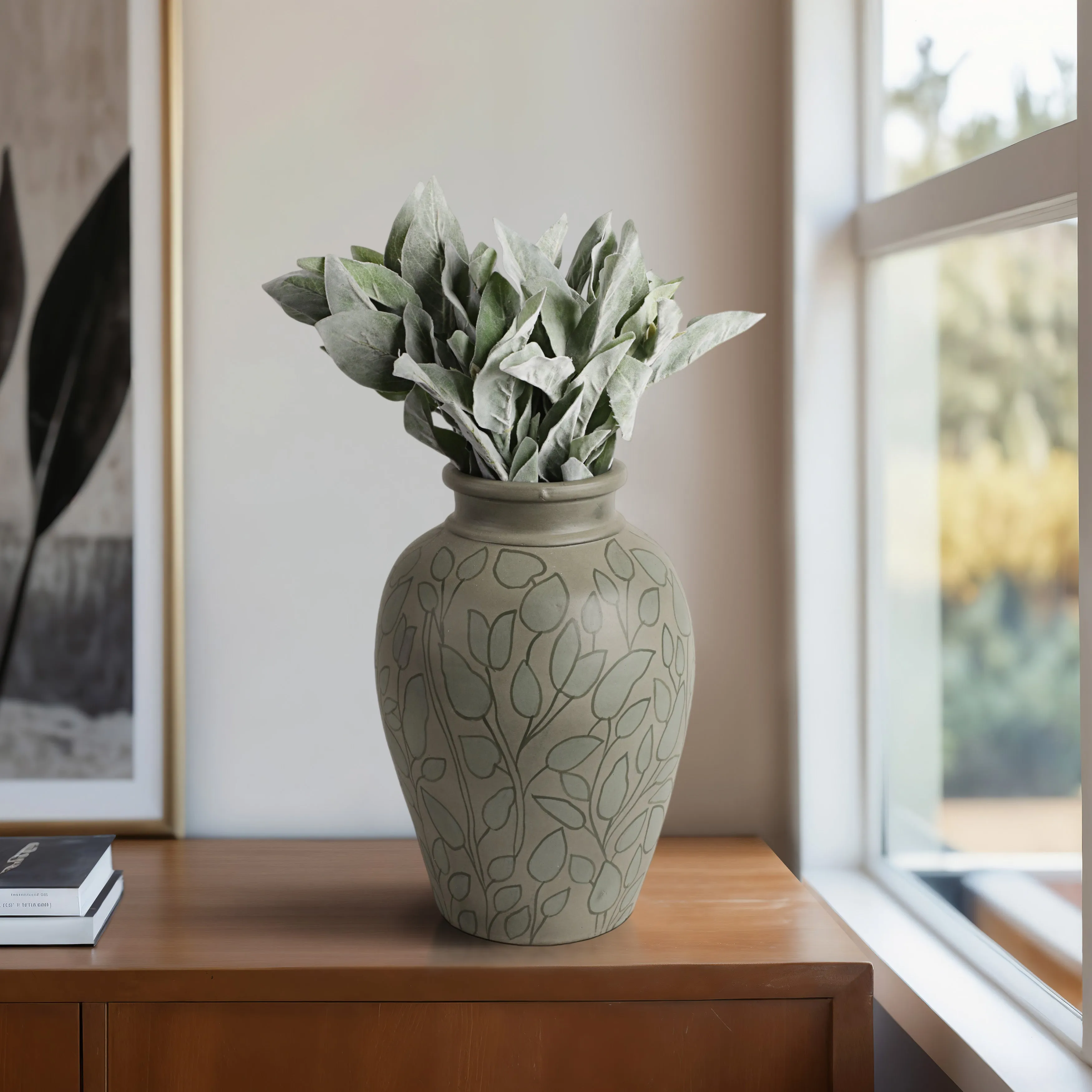 14" Macaire Small Green Vase