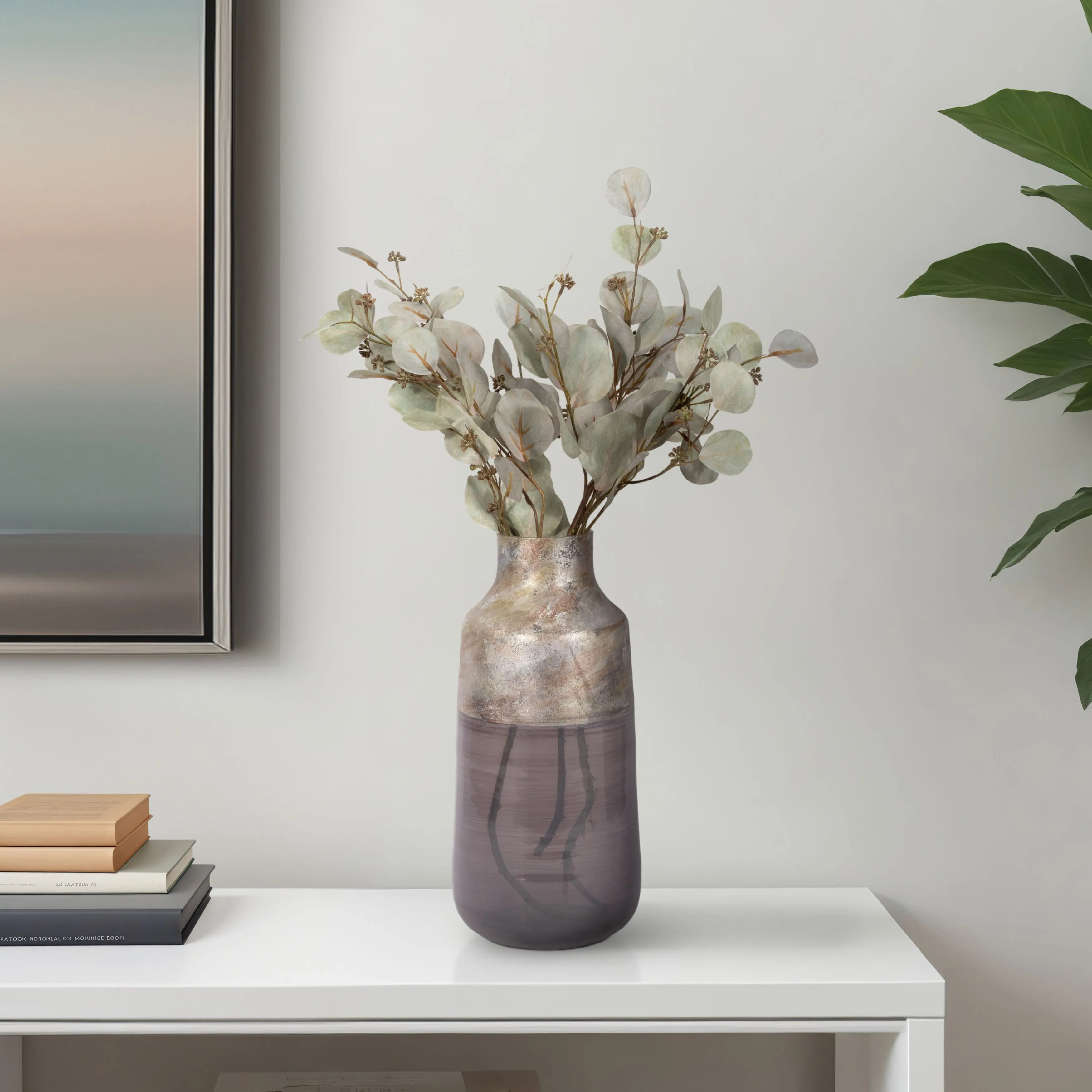 15" 2-tone Glass Vase, Grey Multi