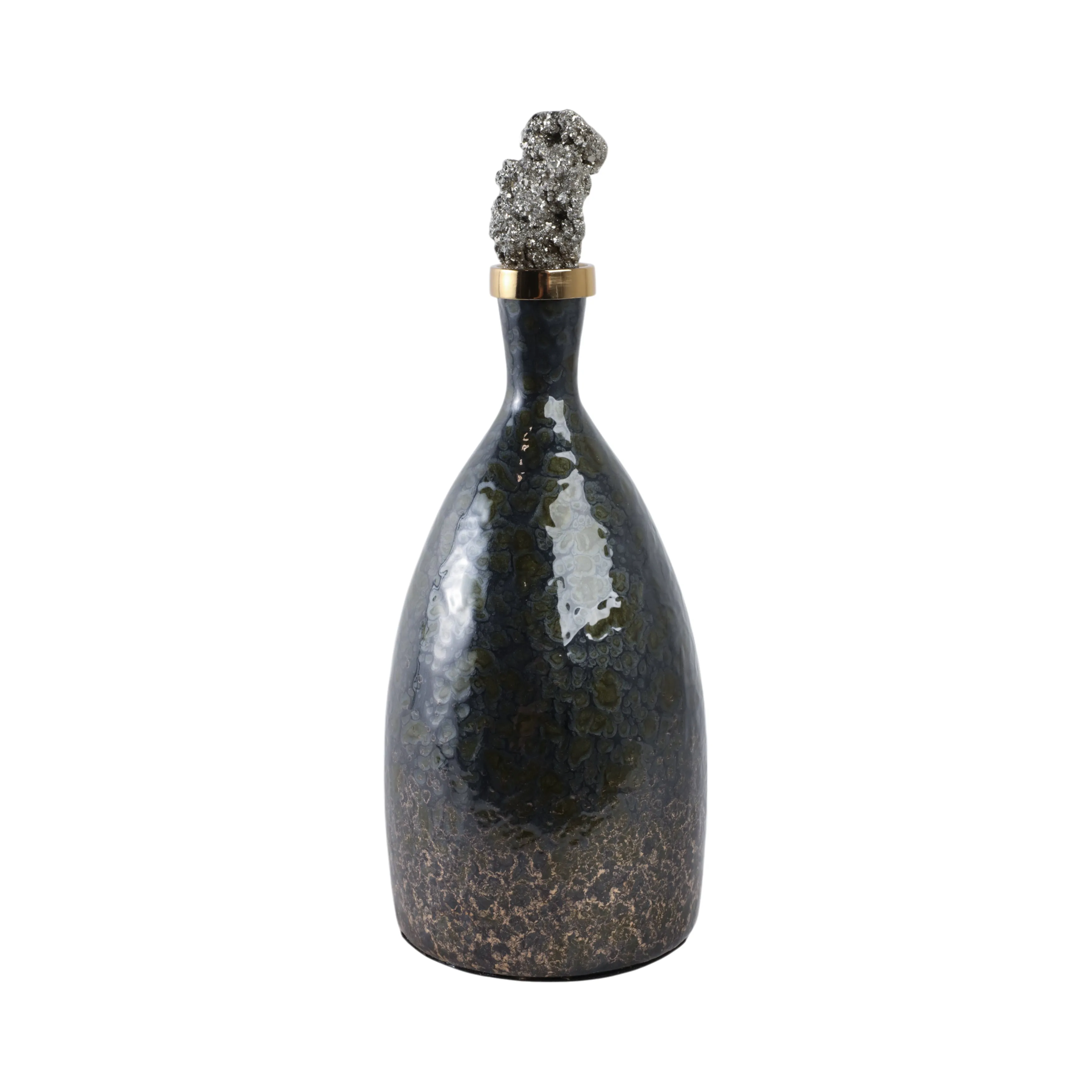 15" Arielle Small Pyrite Stone And Glass Bottle