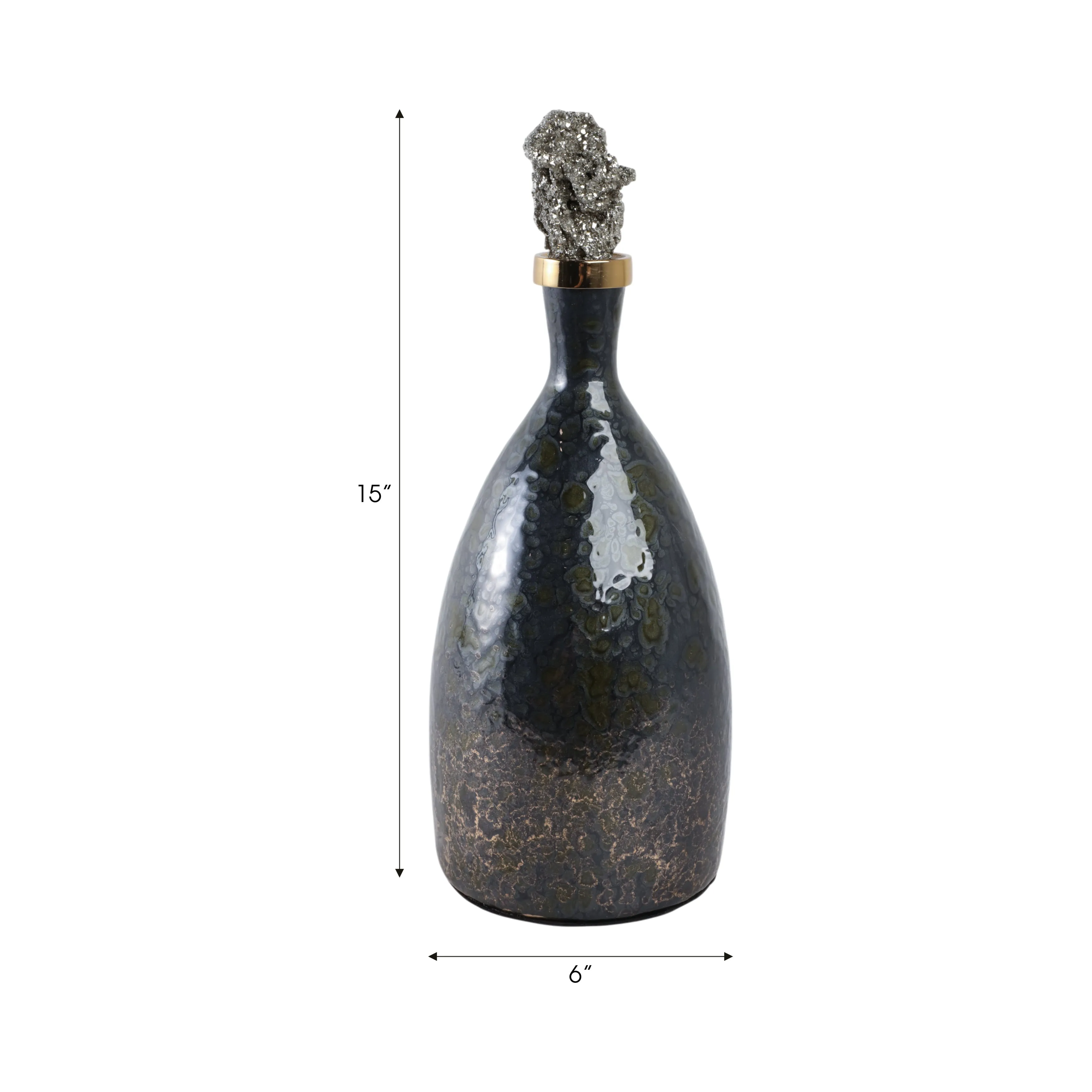 15" Arielle Small Pyrite Stone And Glass Bottle