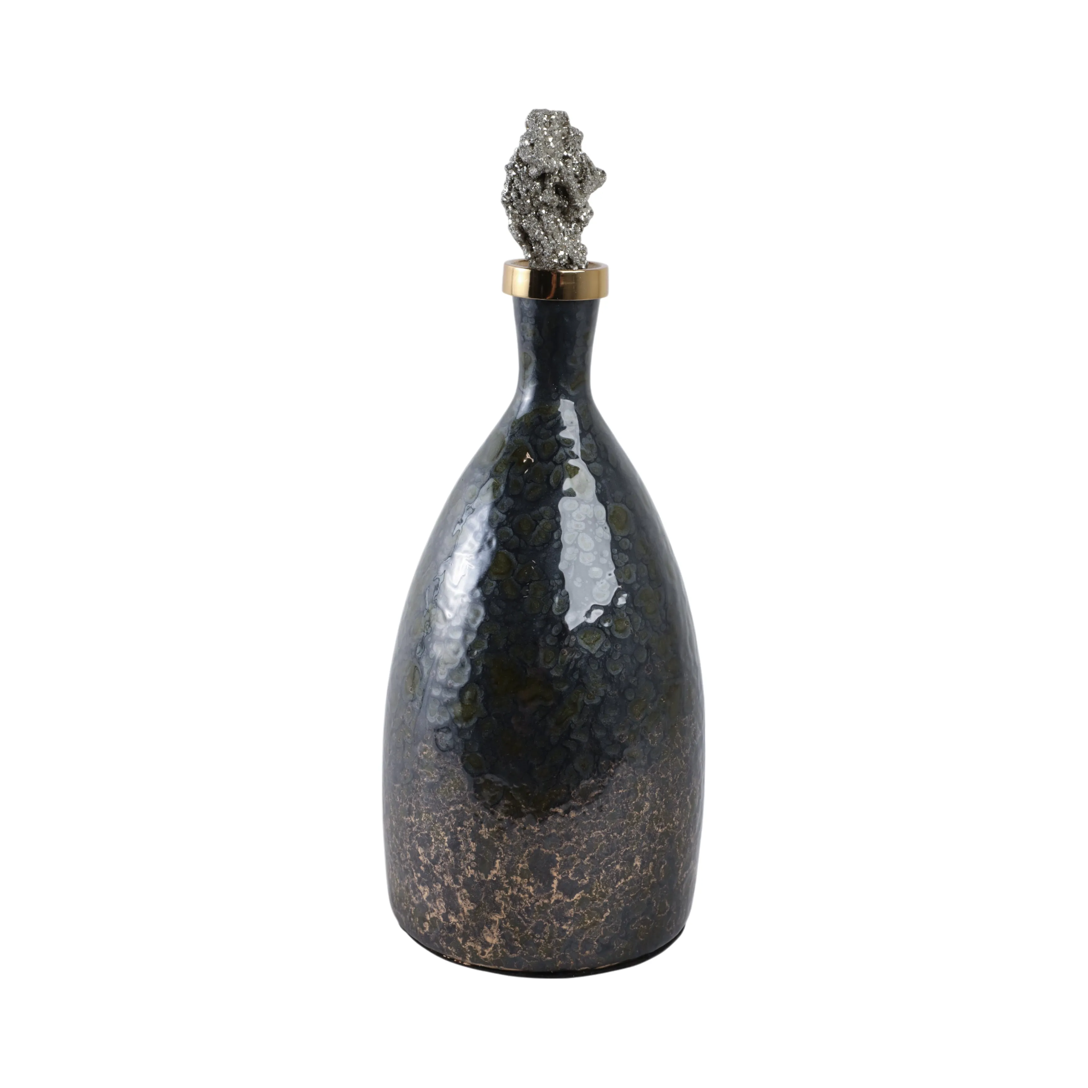 15" Arielle Small Pyrite Stone And Glass Bottle