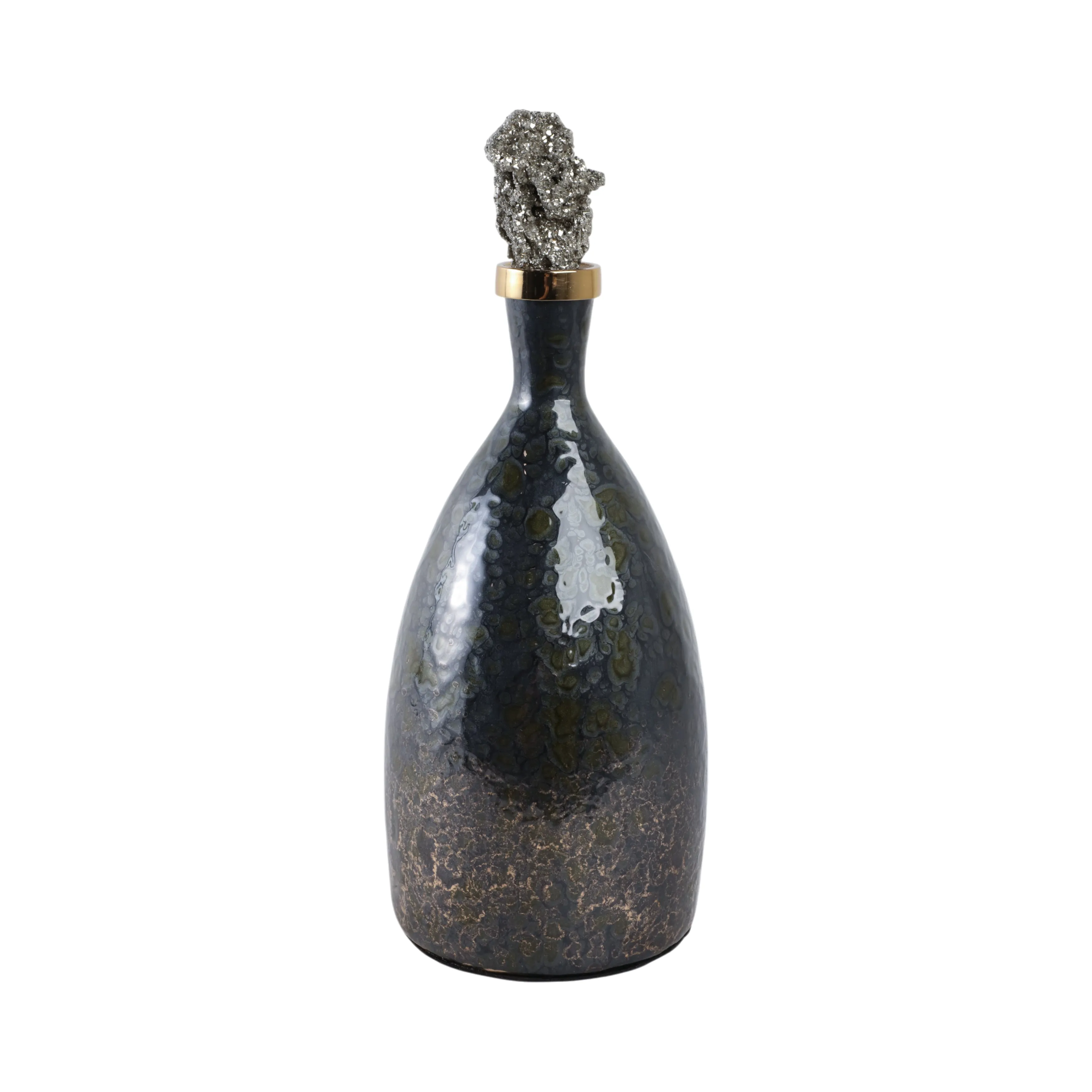 15" Arielle Small Pyrite Stone And Glass Bottle