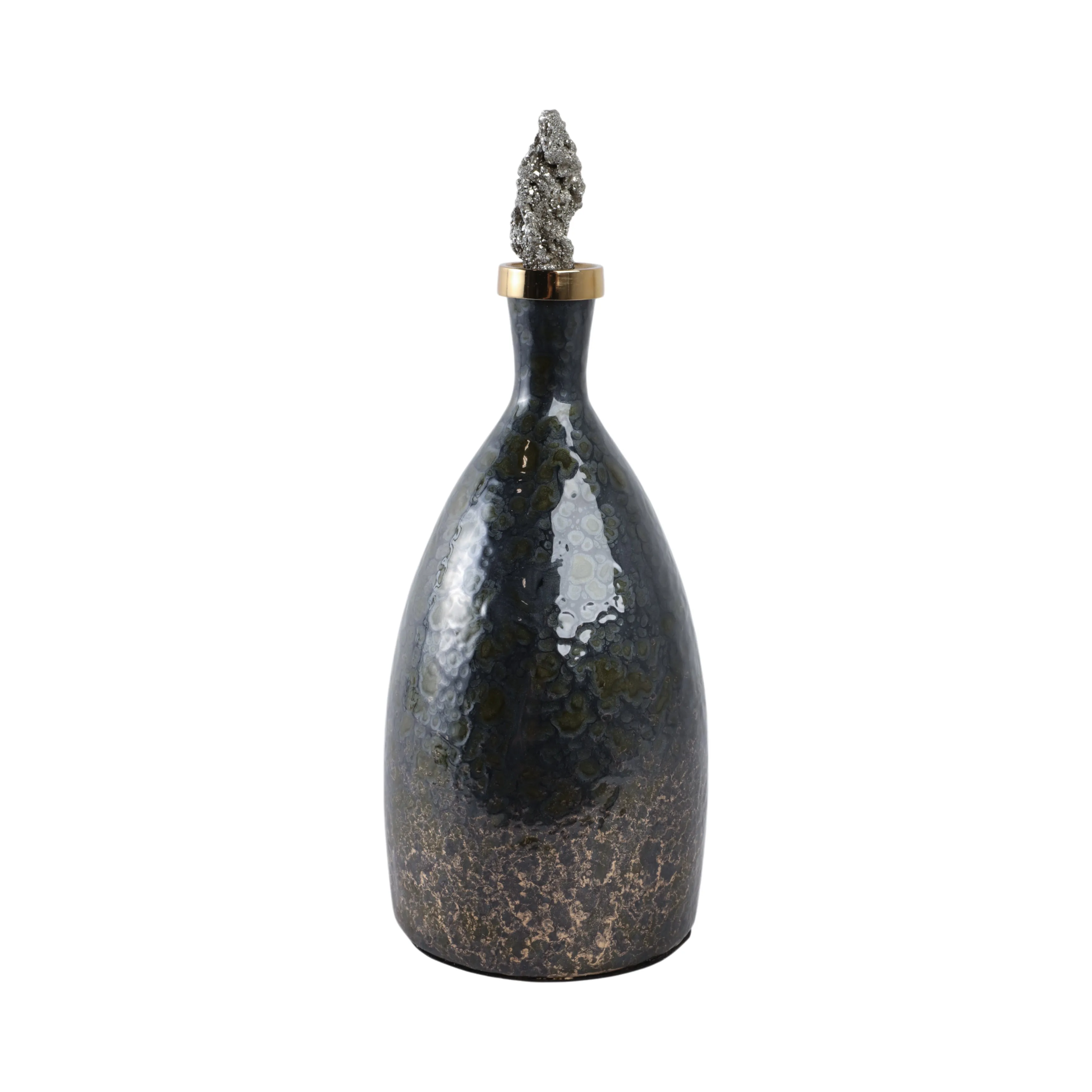 15" Arielle Small Pyrite Stone And Glass Bottle