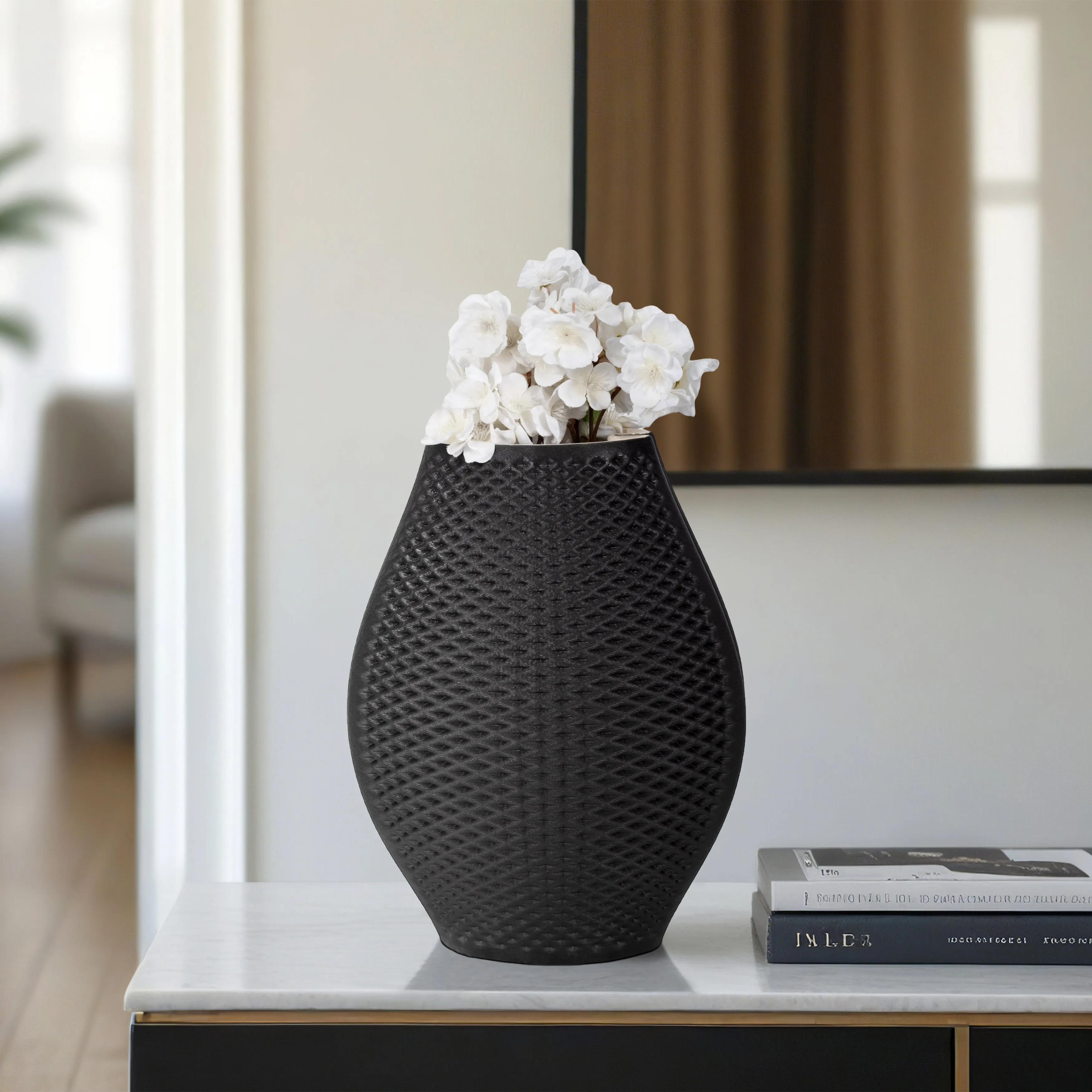 15" FERNANDO 3D PRINTED VASE, BLACK