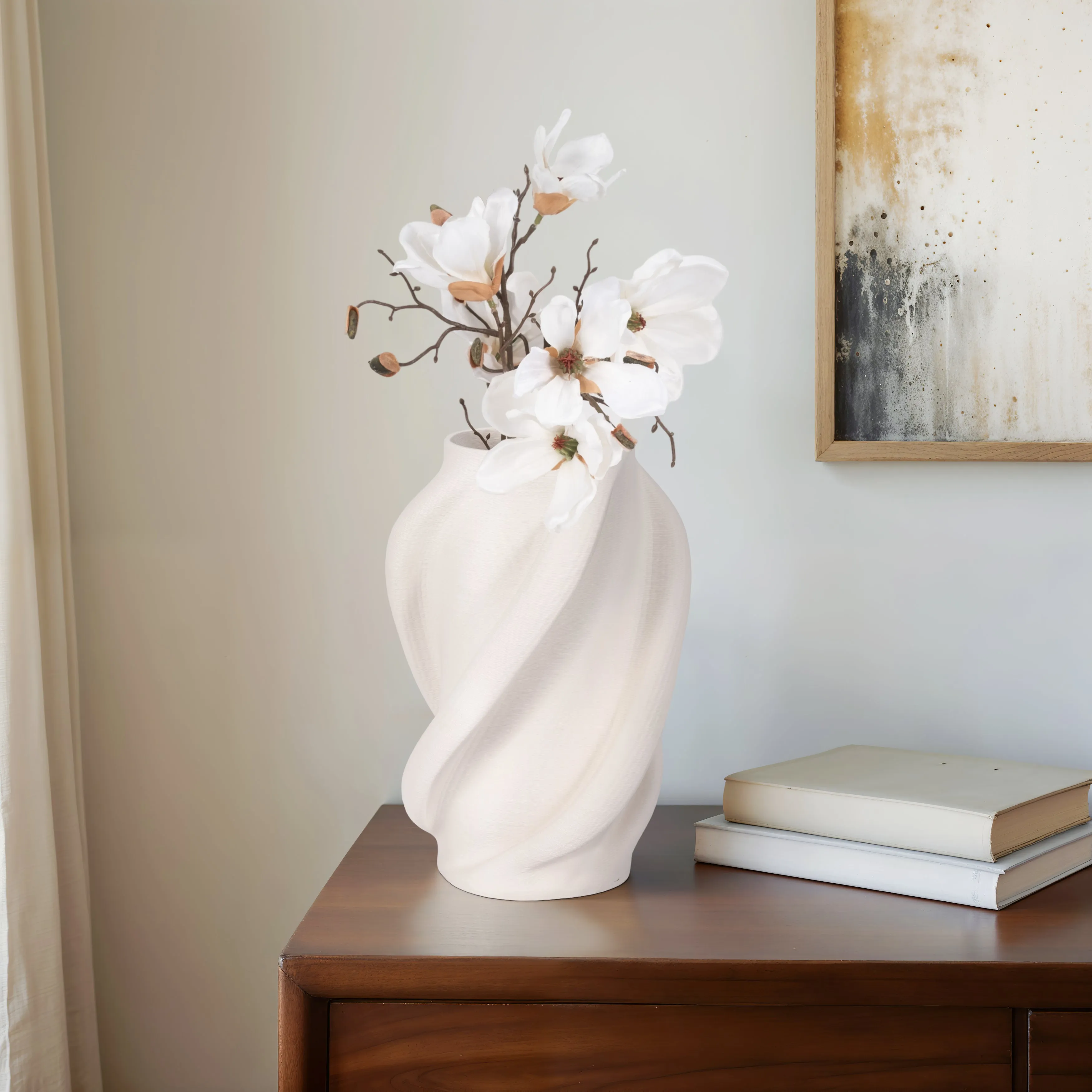15" MURANO 3D PRINTED LARGE VASE, WHITE