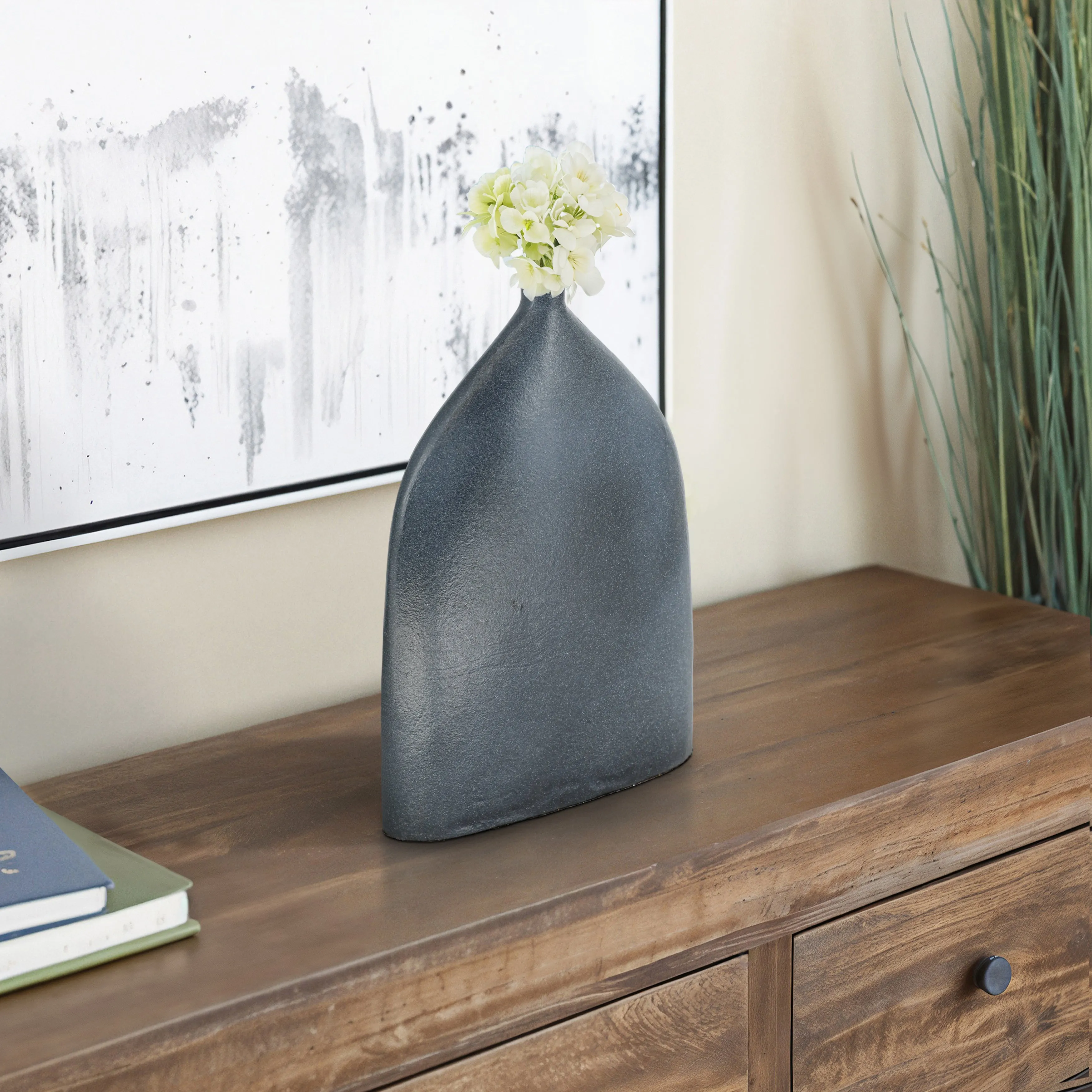 16" MAUER SLEEK METAL GRAY VASE