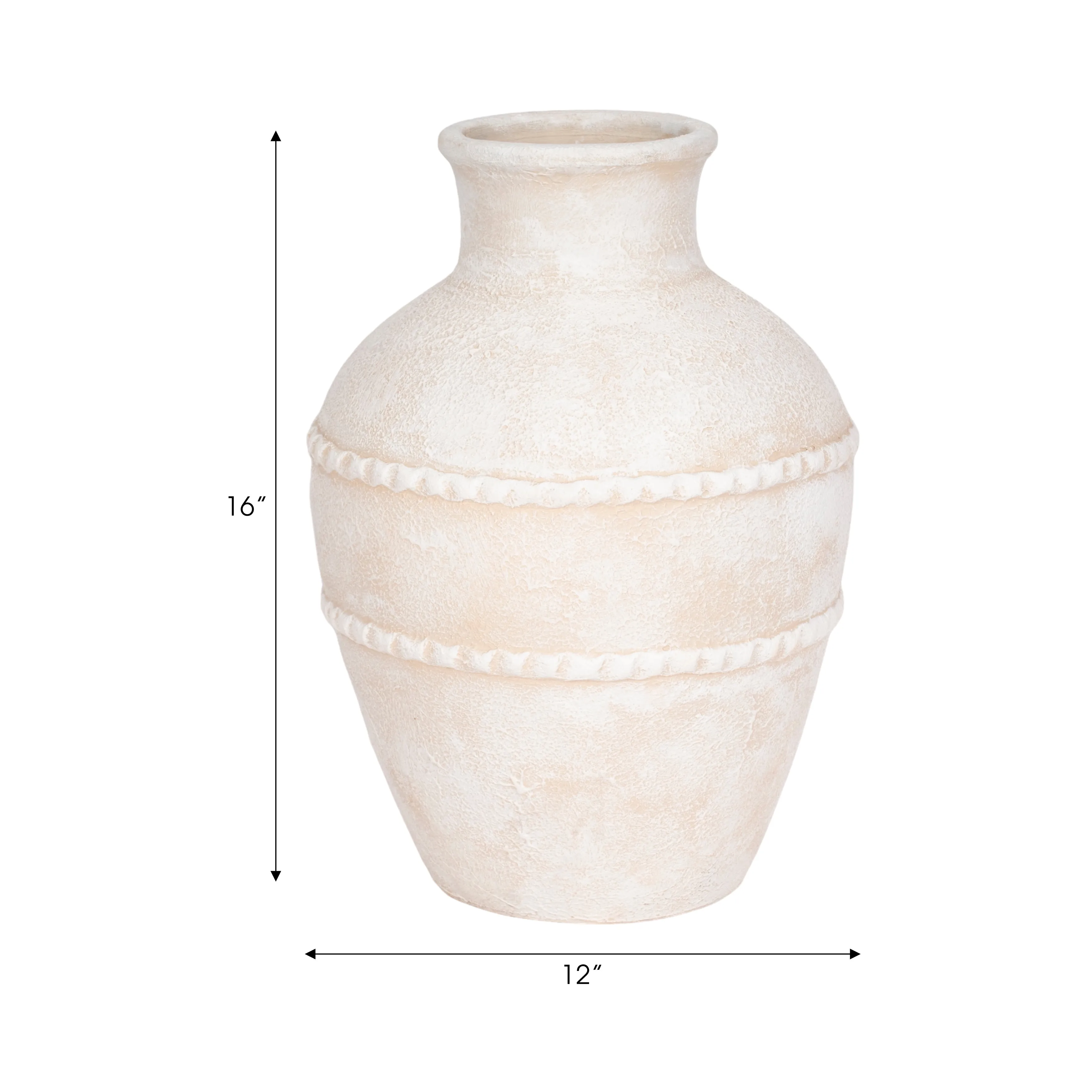 16" Traditional Textured Terracotta Vase, Ivory