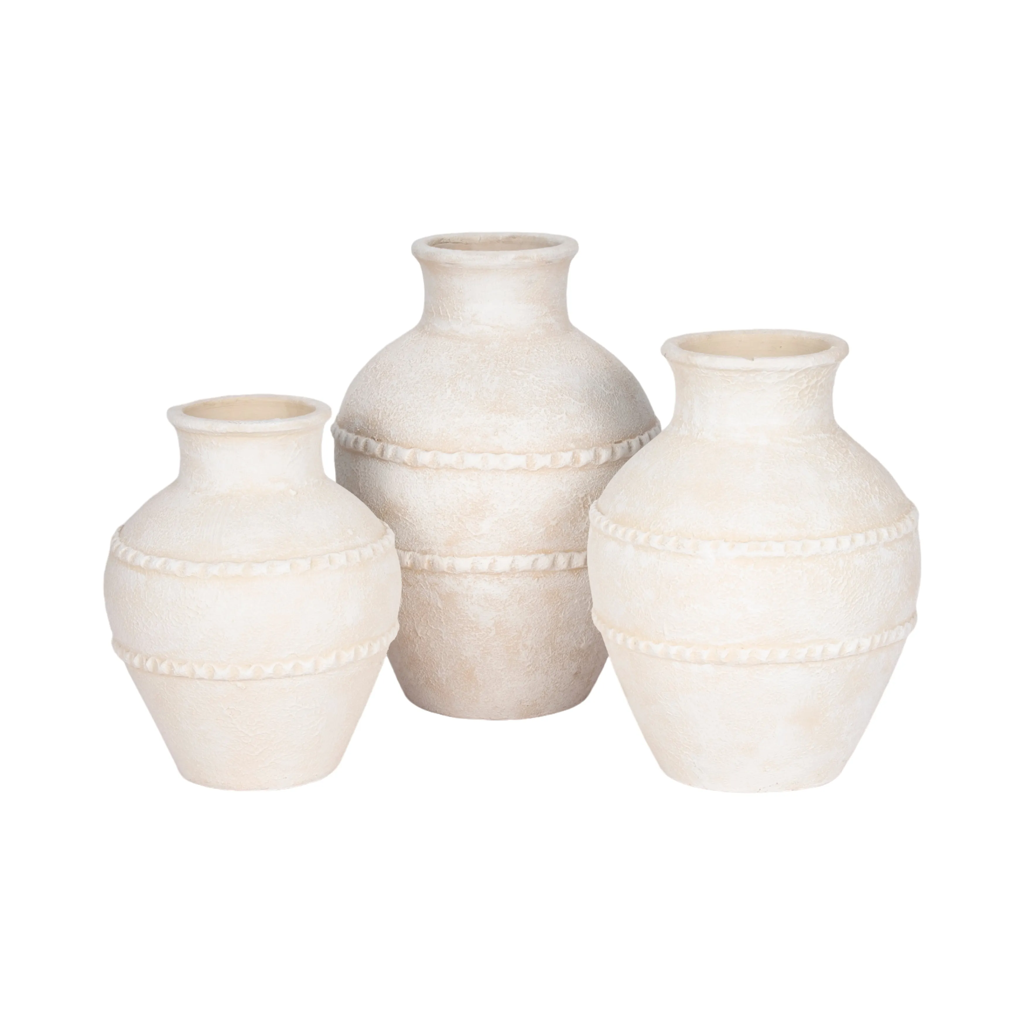 16" Traditional Textured Terracotta Vase, Ivory