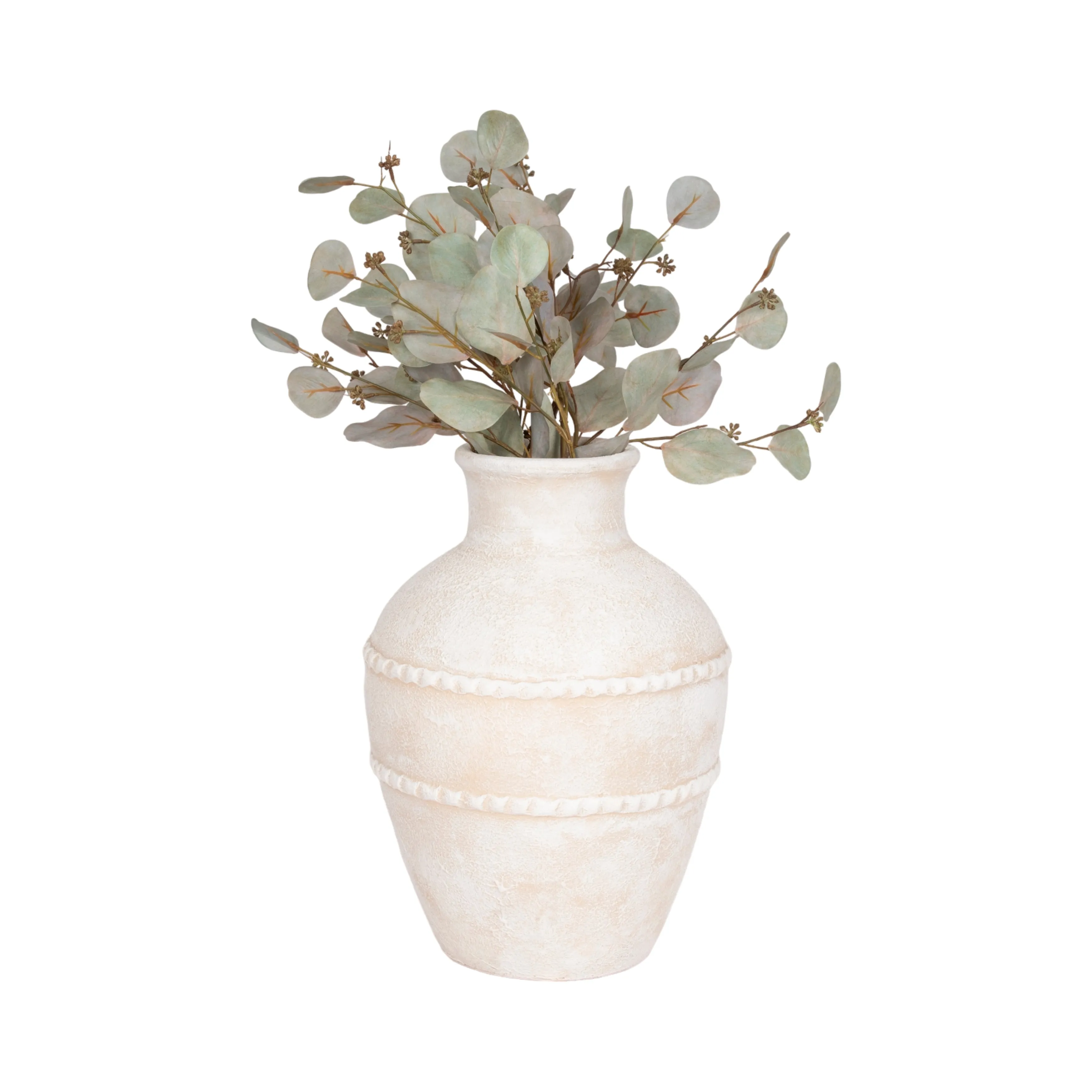 16" Traditional Textured Terracotta Vase, Ivory