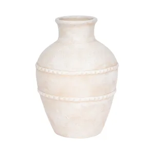 16" Traditional Textured Terracotta Vase, Ivory