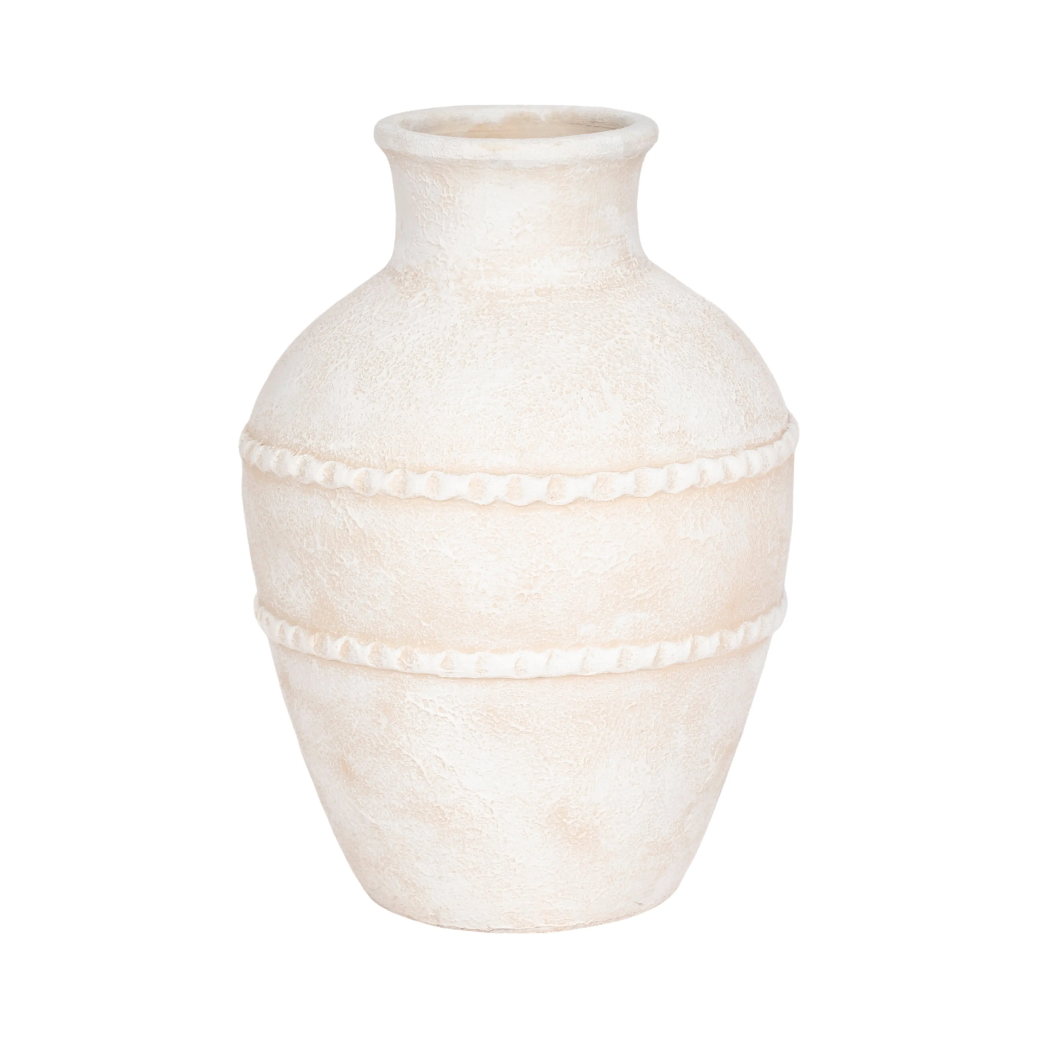 16" Traditional Textured Terracotta Vase, Ivory