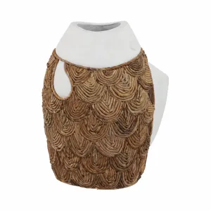 16" Woven Scale Terracotta Fsh Vase, Ivory/natural
