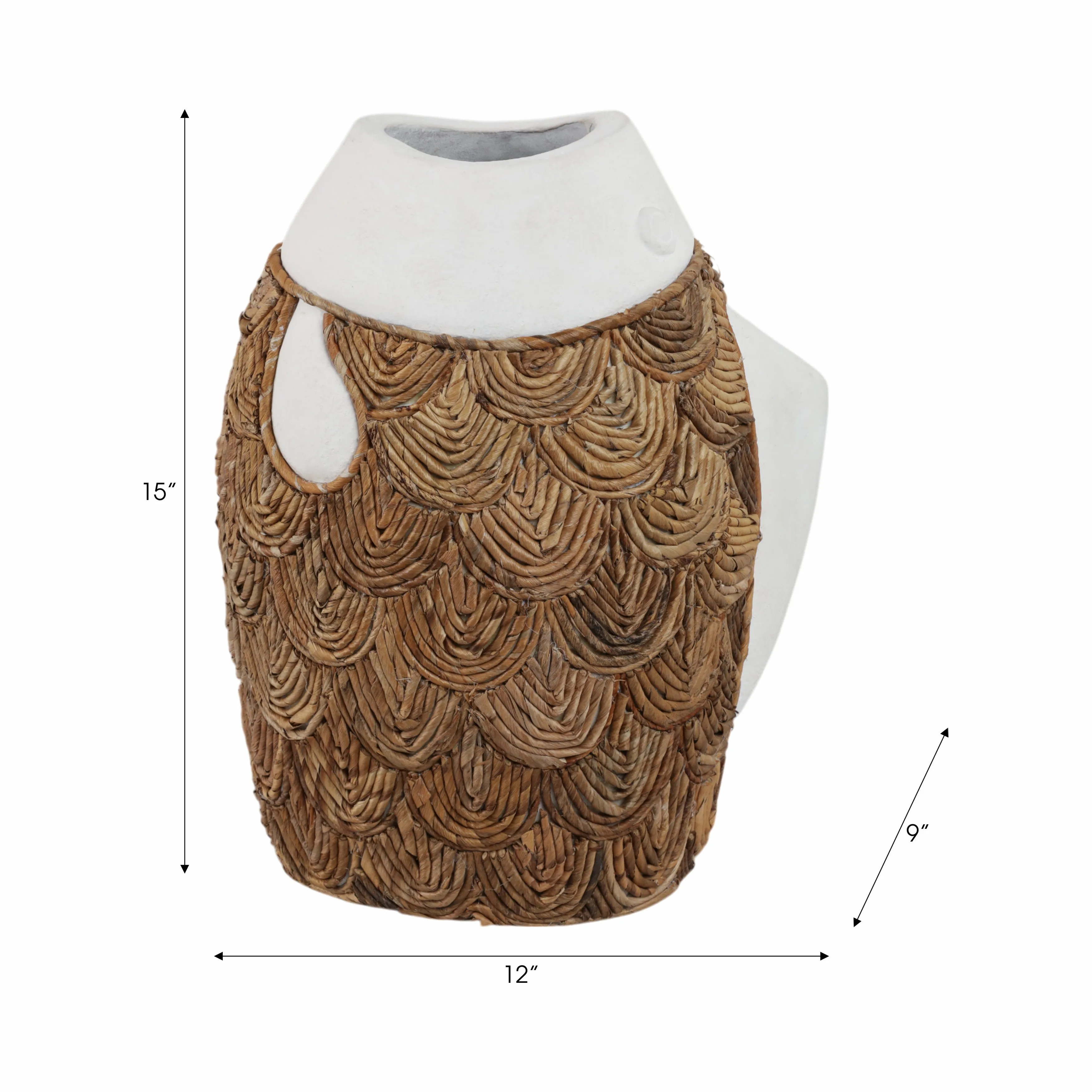 16" Woven Scale Terracotta Fsh Vase, Ivory/natural
