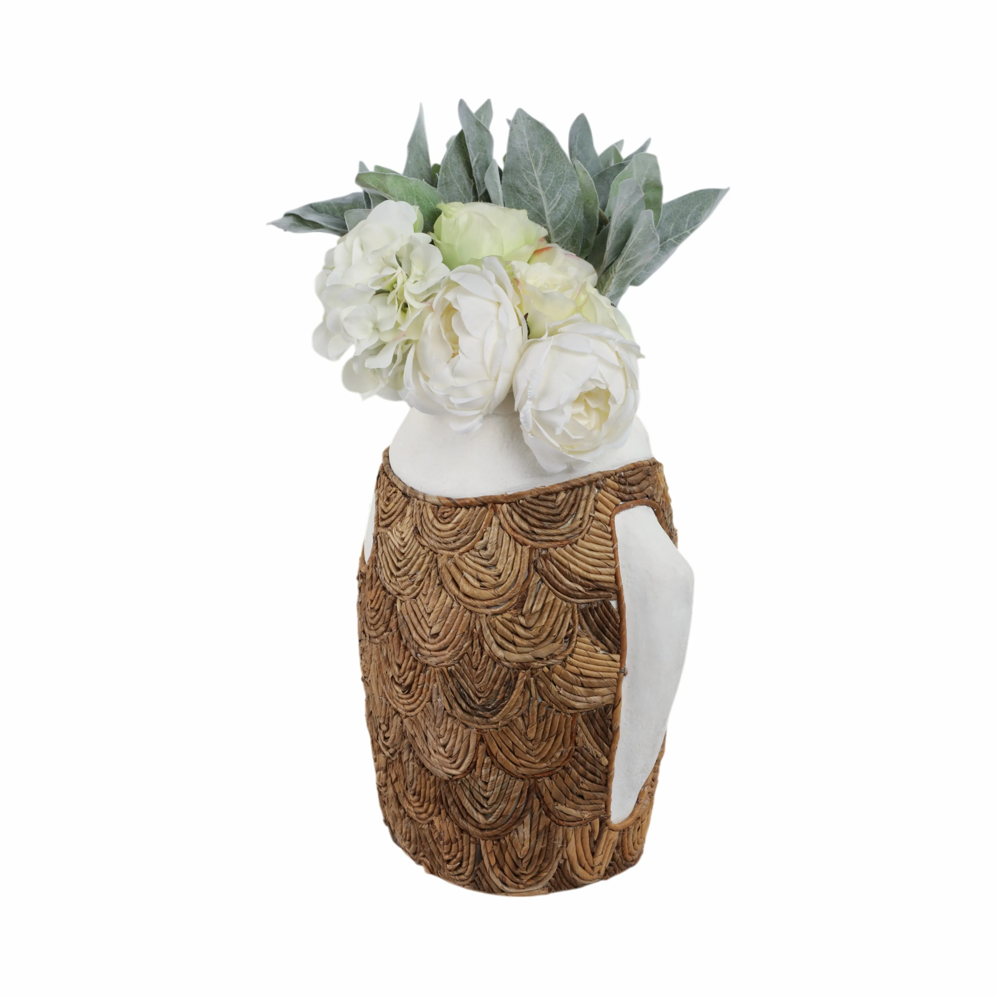 16" Woven Scale Terracotta Fsh Vase, Ivory/natural