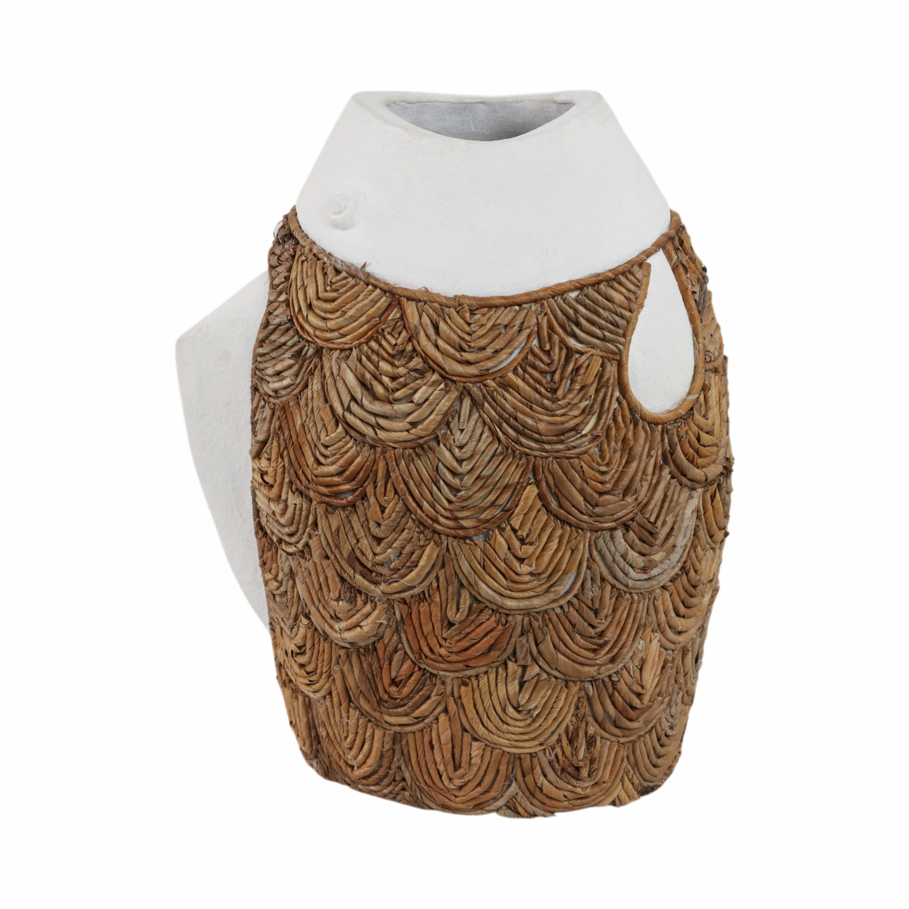 16" Woven Scale Terracotta Fsh Vase, Ivory/natural