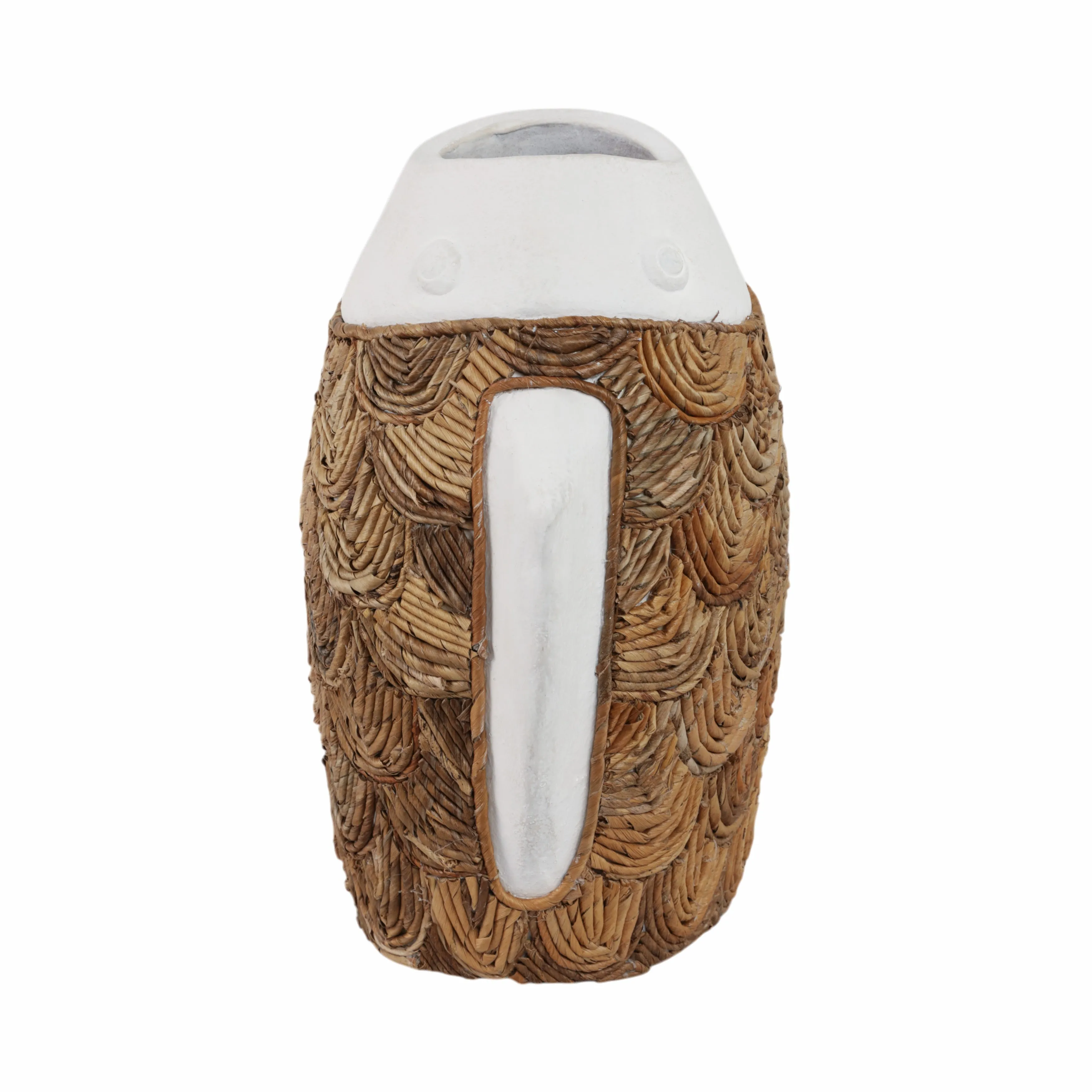 16" Woven Scale Terracotta Fsh Vase, Ivory/natural