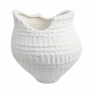 16"callan Large 3d Printed Porcelain Vase, Ivory