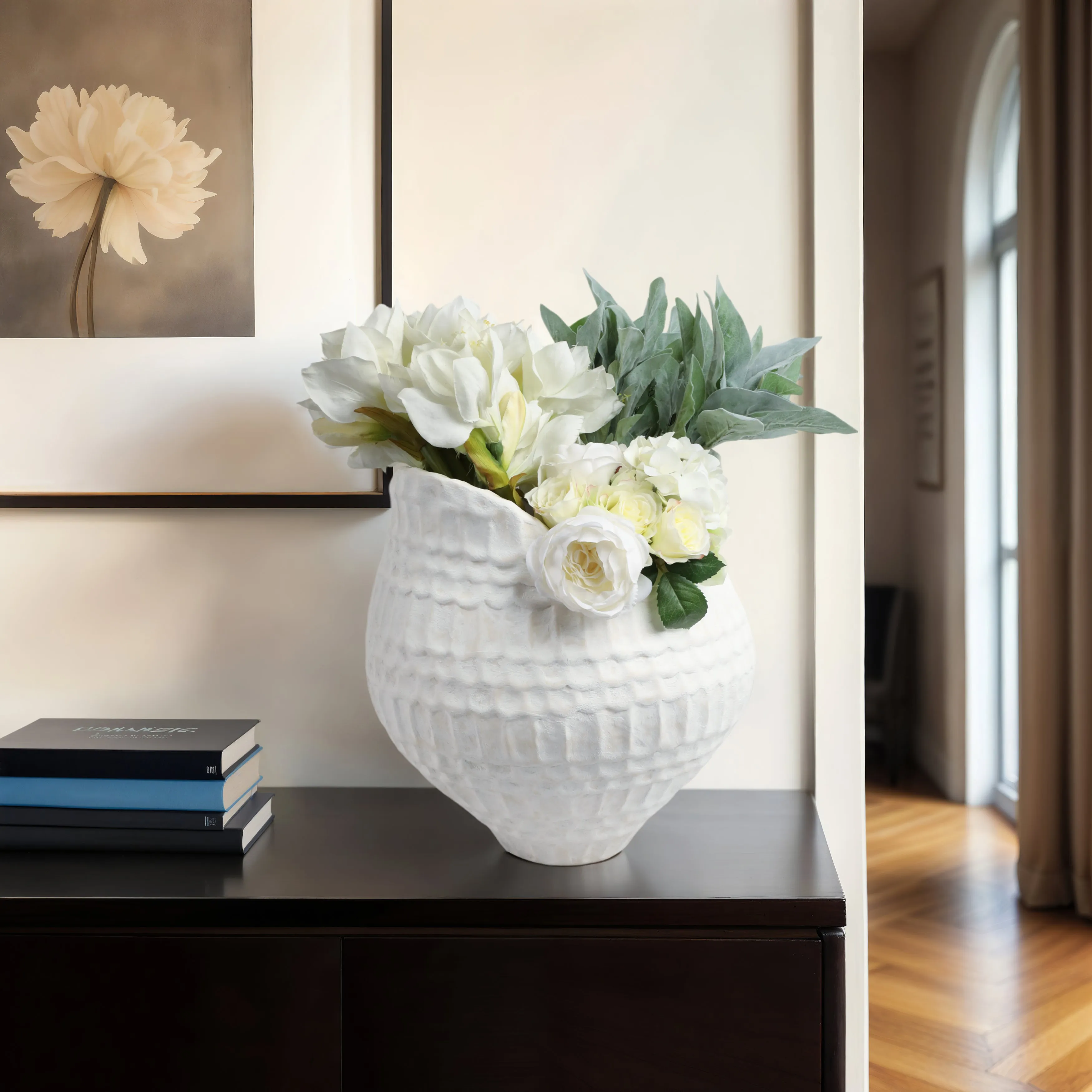 16"callan Large 3d Printed Porcelain Vase, Ivory
