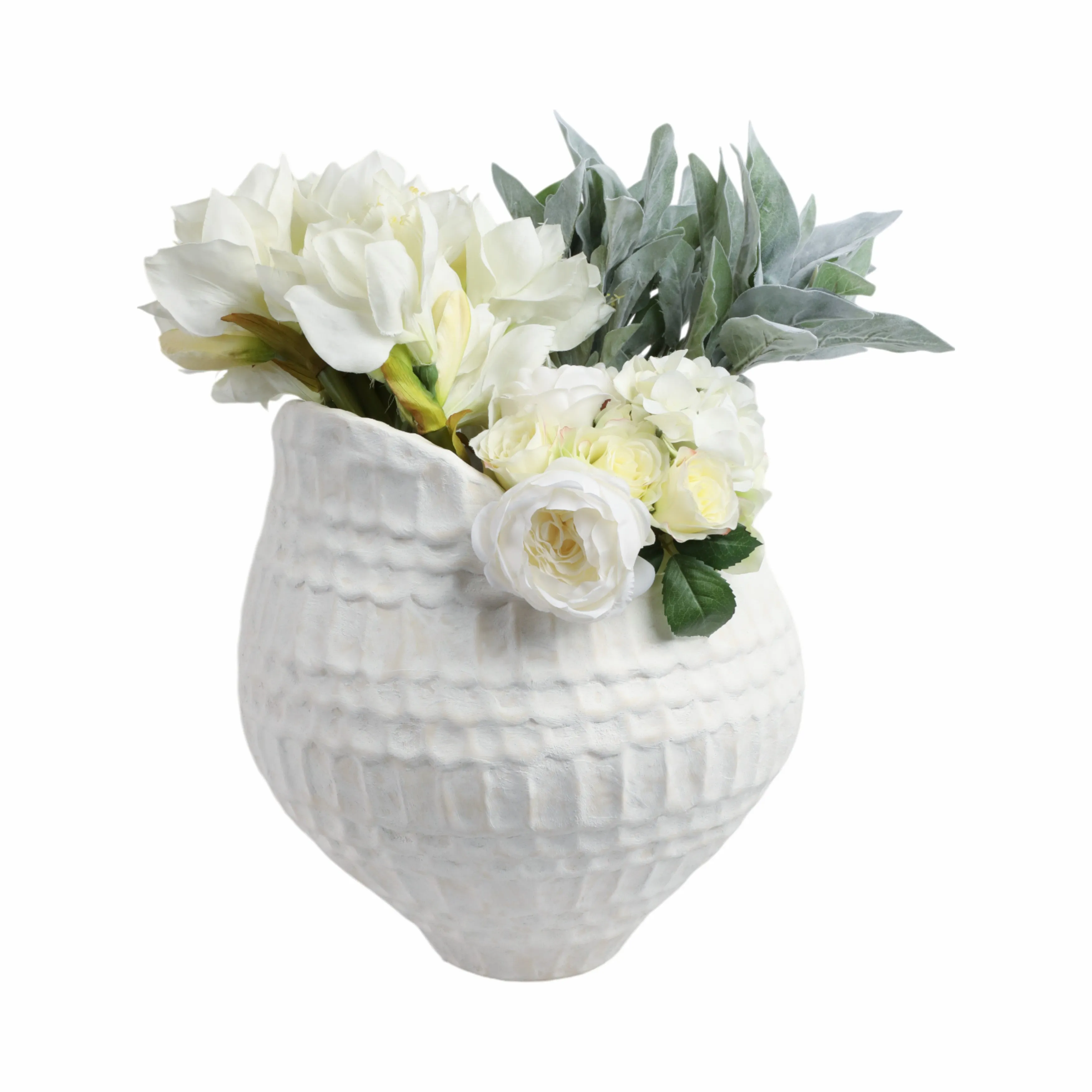 16"callan Large 3d Printed Porcelain Vase, Ivory