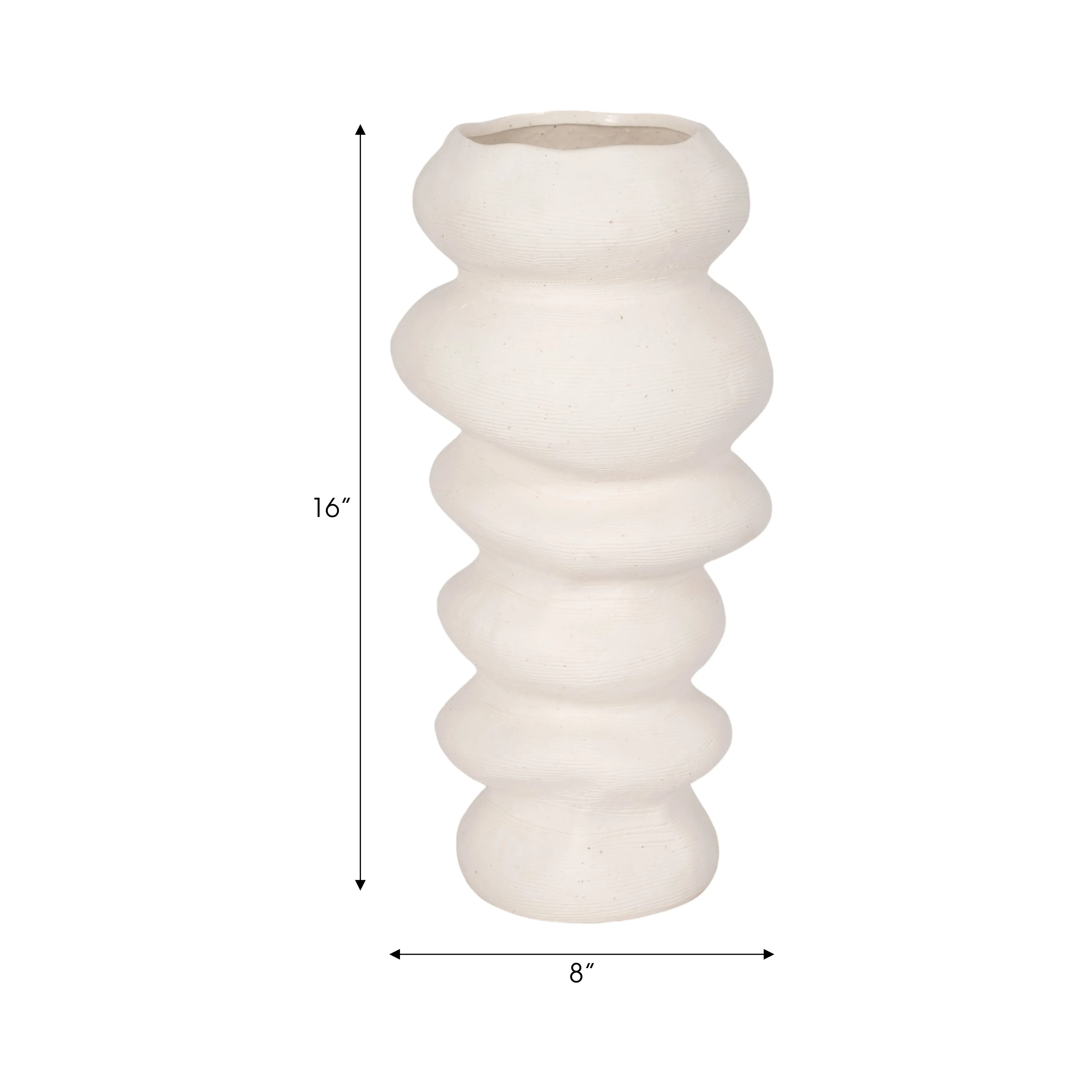 16x8" Hand Scribed Cairn Vase, White